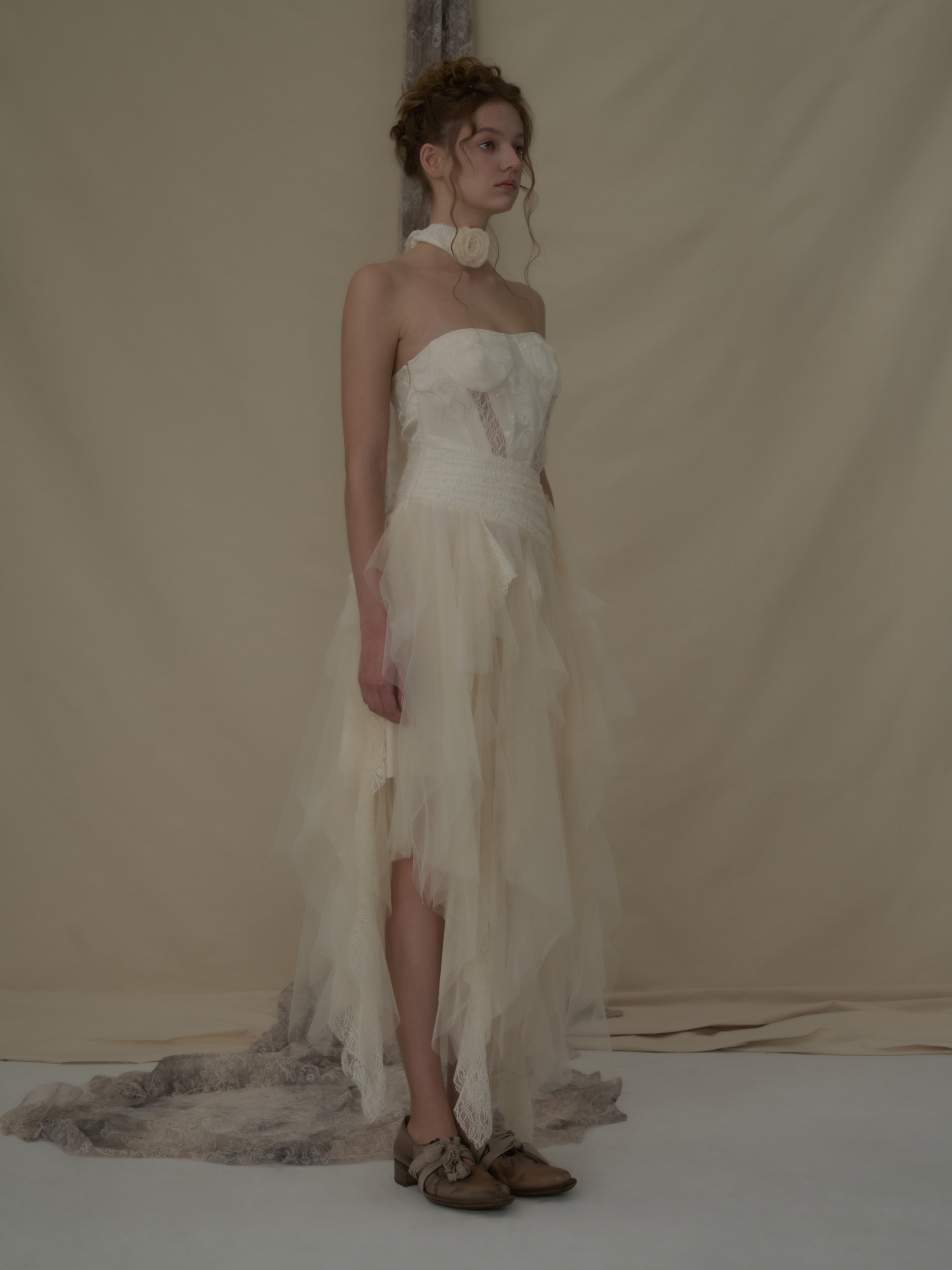 Beige Waistless Lace Tube Dress L Beige Waistless Lace Tube Dress L