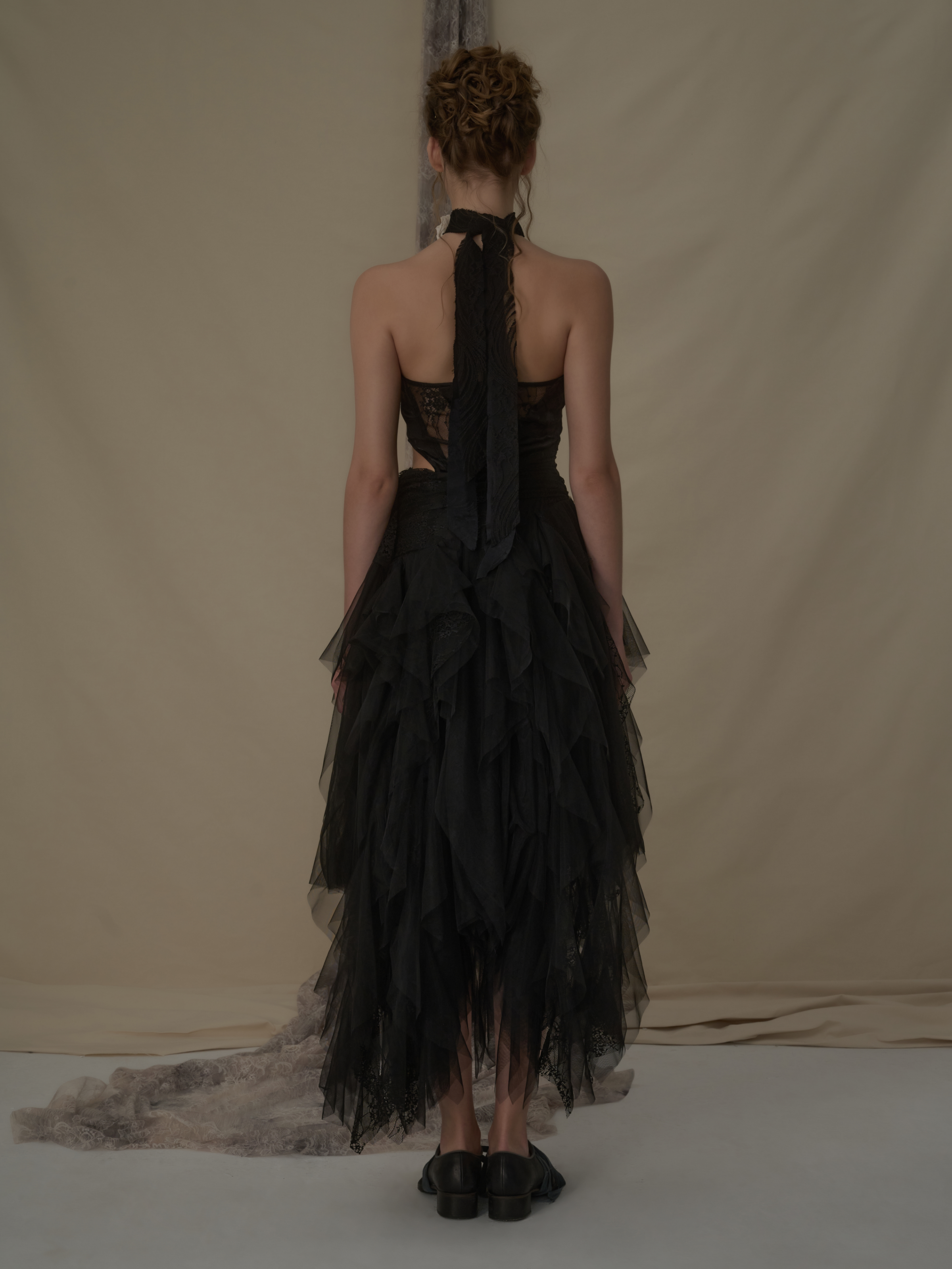 Black Waistless Lace Tube Dress M