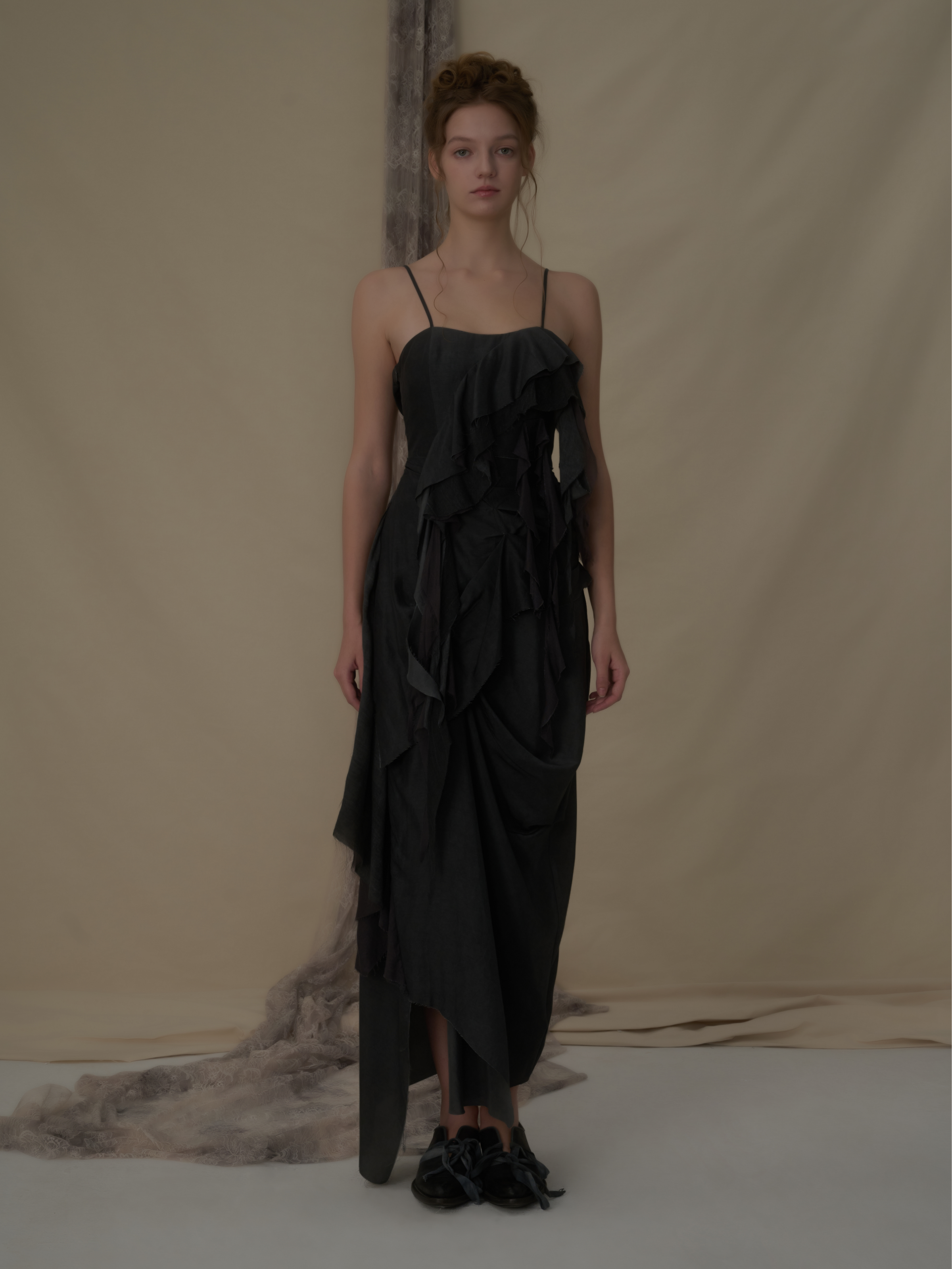 Grey Deconstructed Flutter Piece Camisole Long Dress