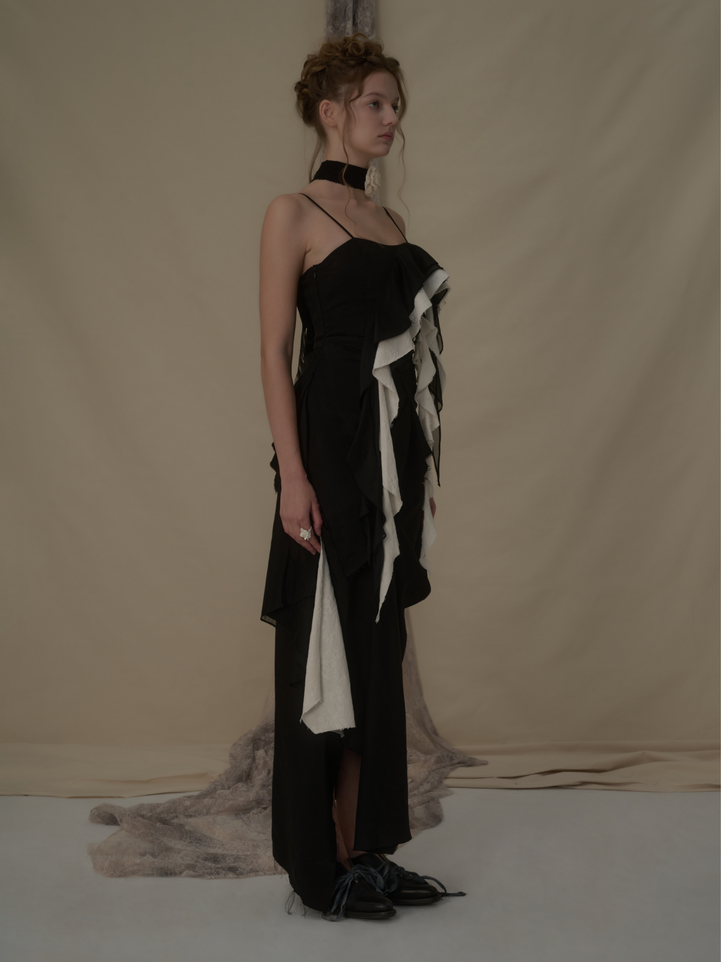 Black and White Deconstructed Flutter Piece Camisole Long Dress