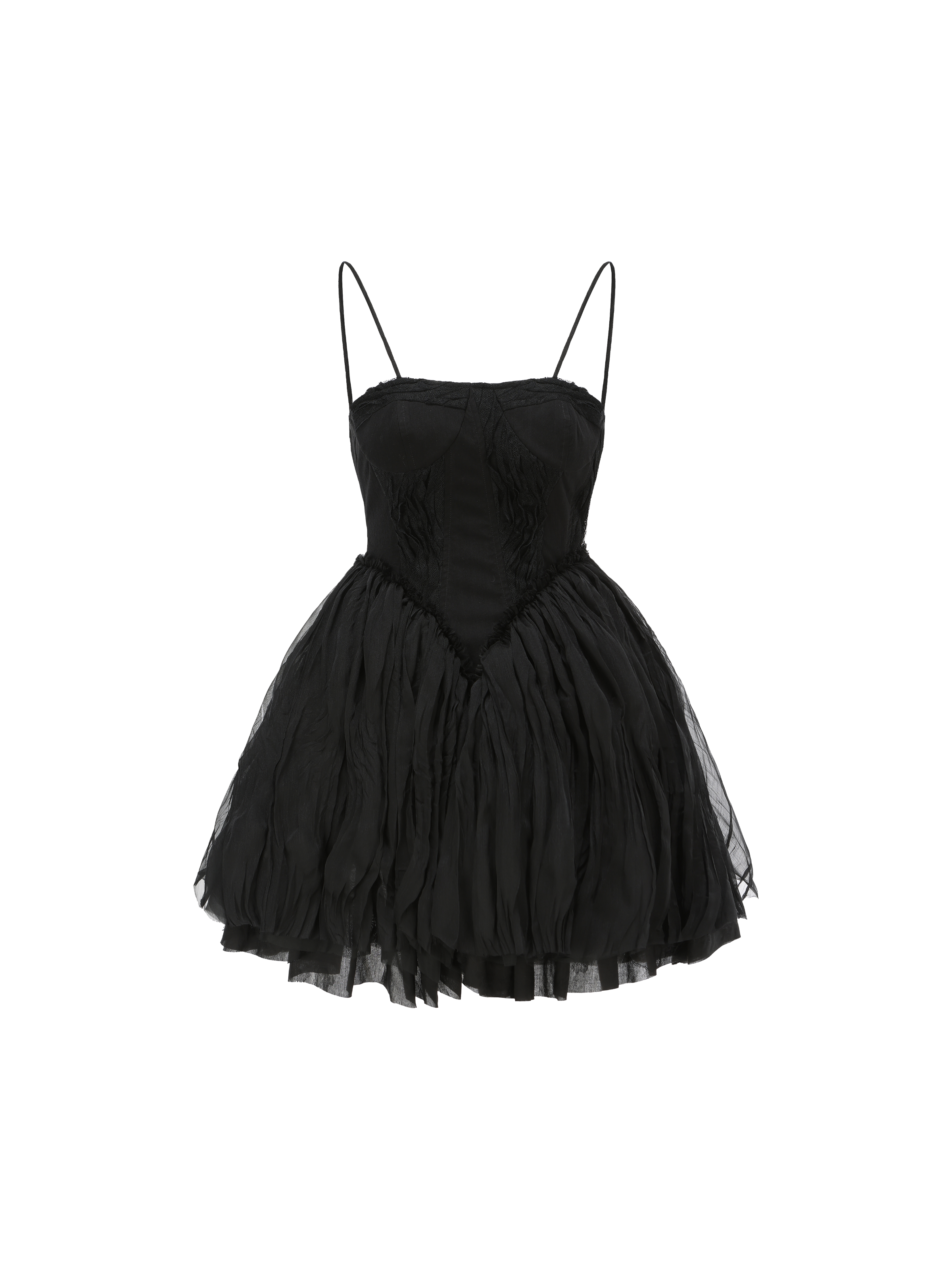Black Lace Puffy Camisole Short Dress