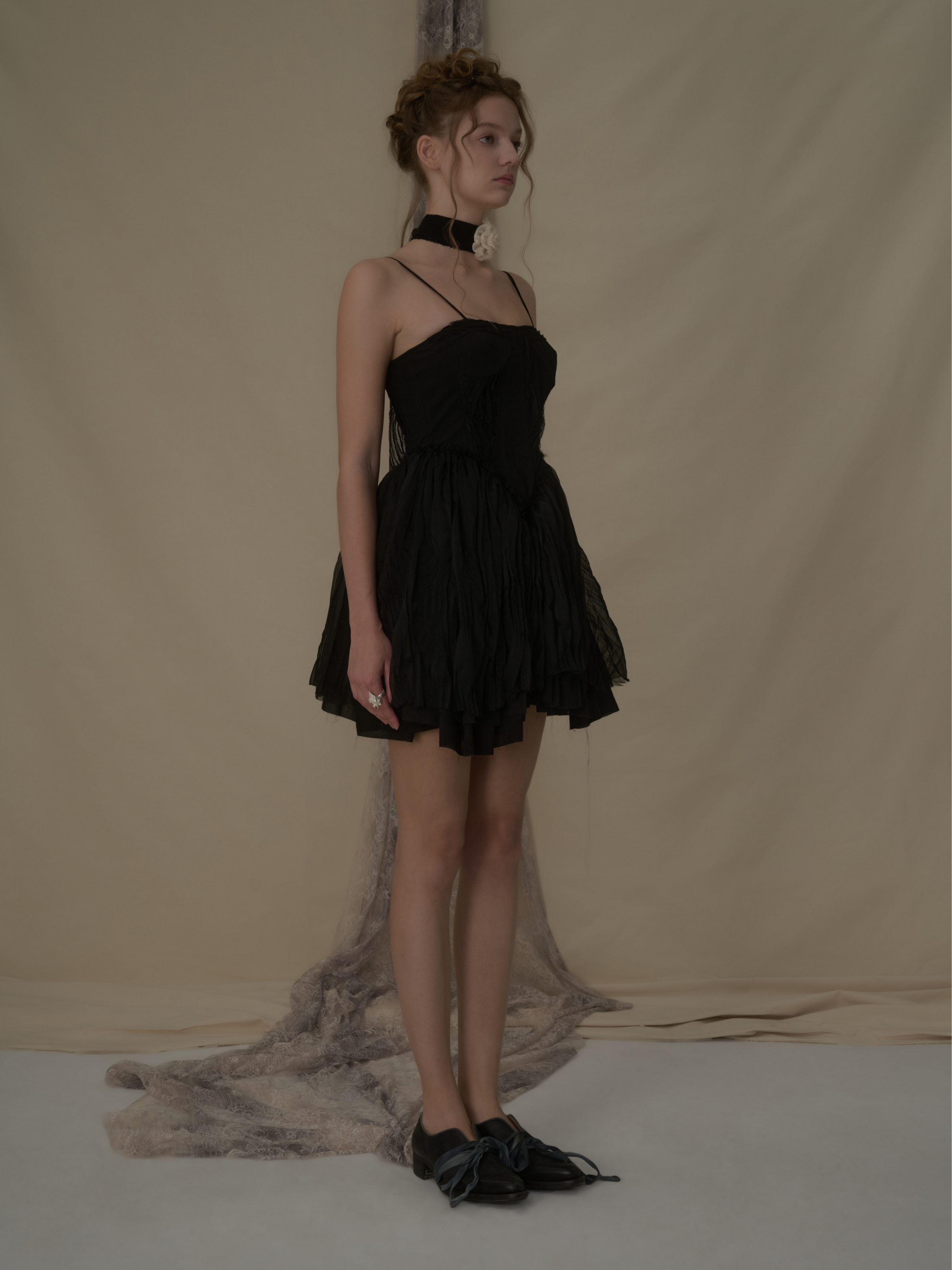 Black Lace Puffy Camisole Short Dress XS Black Lace Puffy Camisole Short Dress XS