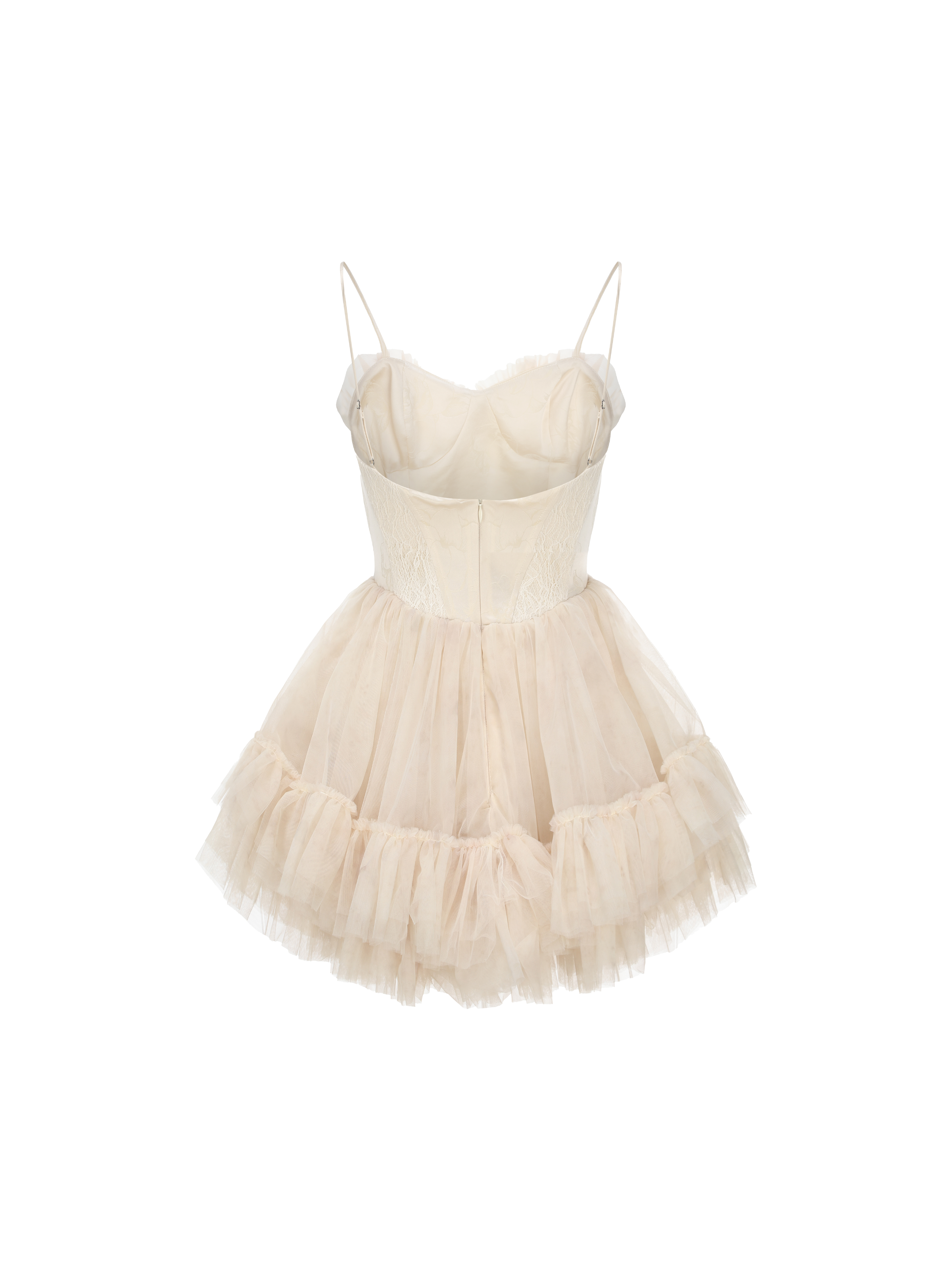 Beige Mesh Puffy Camisole Short Dress XS Beige Mesh Puffy Camisole Short Dress XS