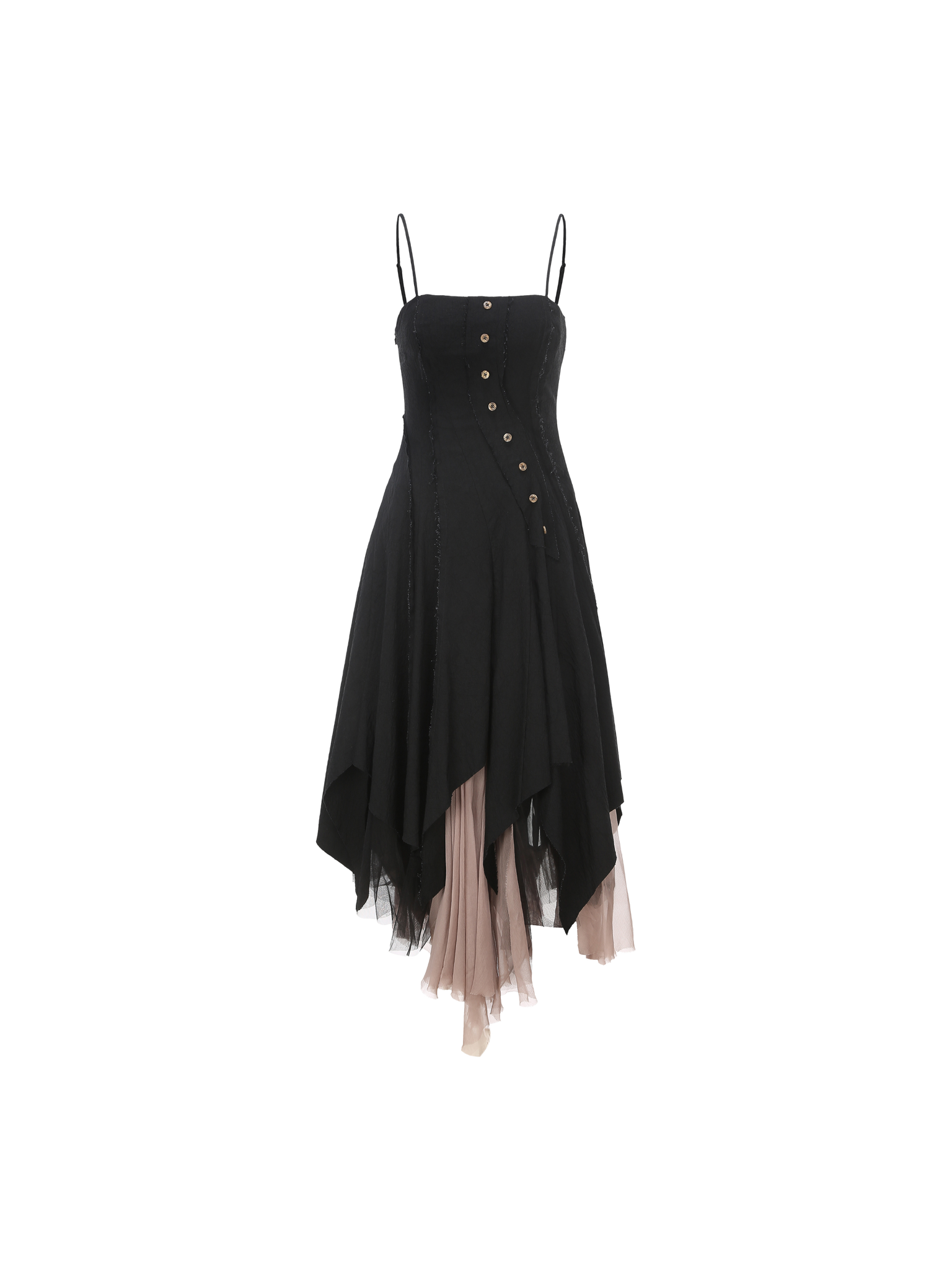 Black Slant Split Camisole Dress