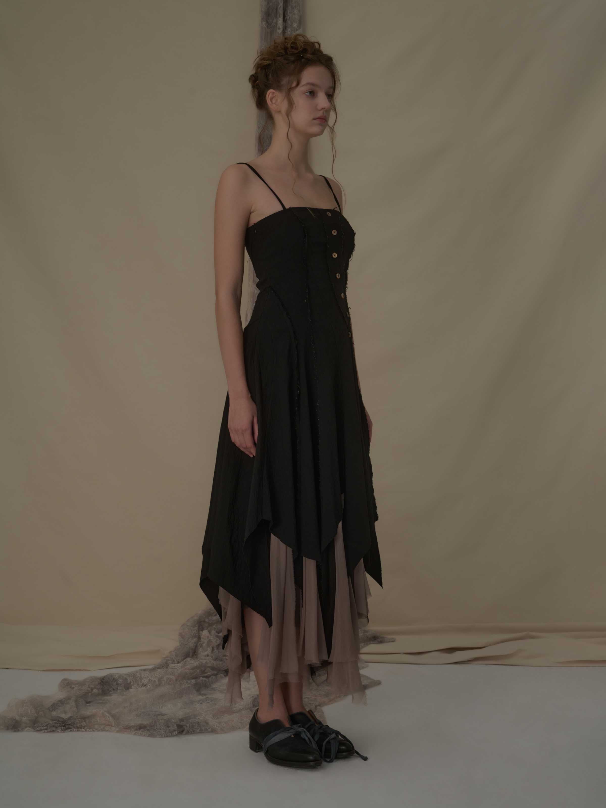Black Slant Split Camisole Dress M Black Slant Split Camisole Dress M