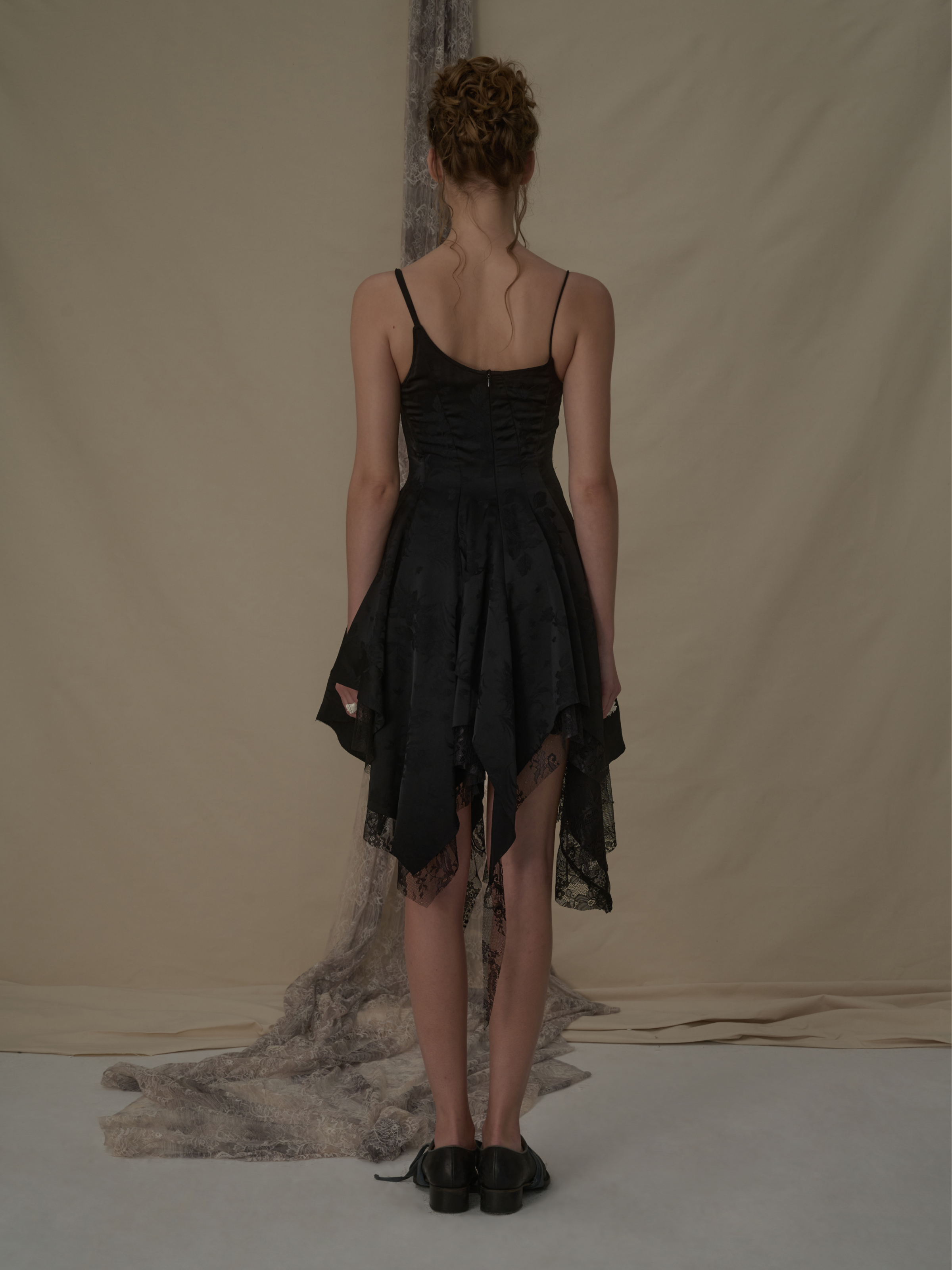 Black Asymmetric Lace Short Dress
