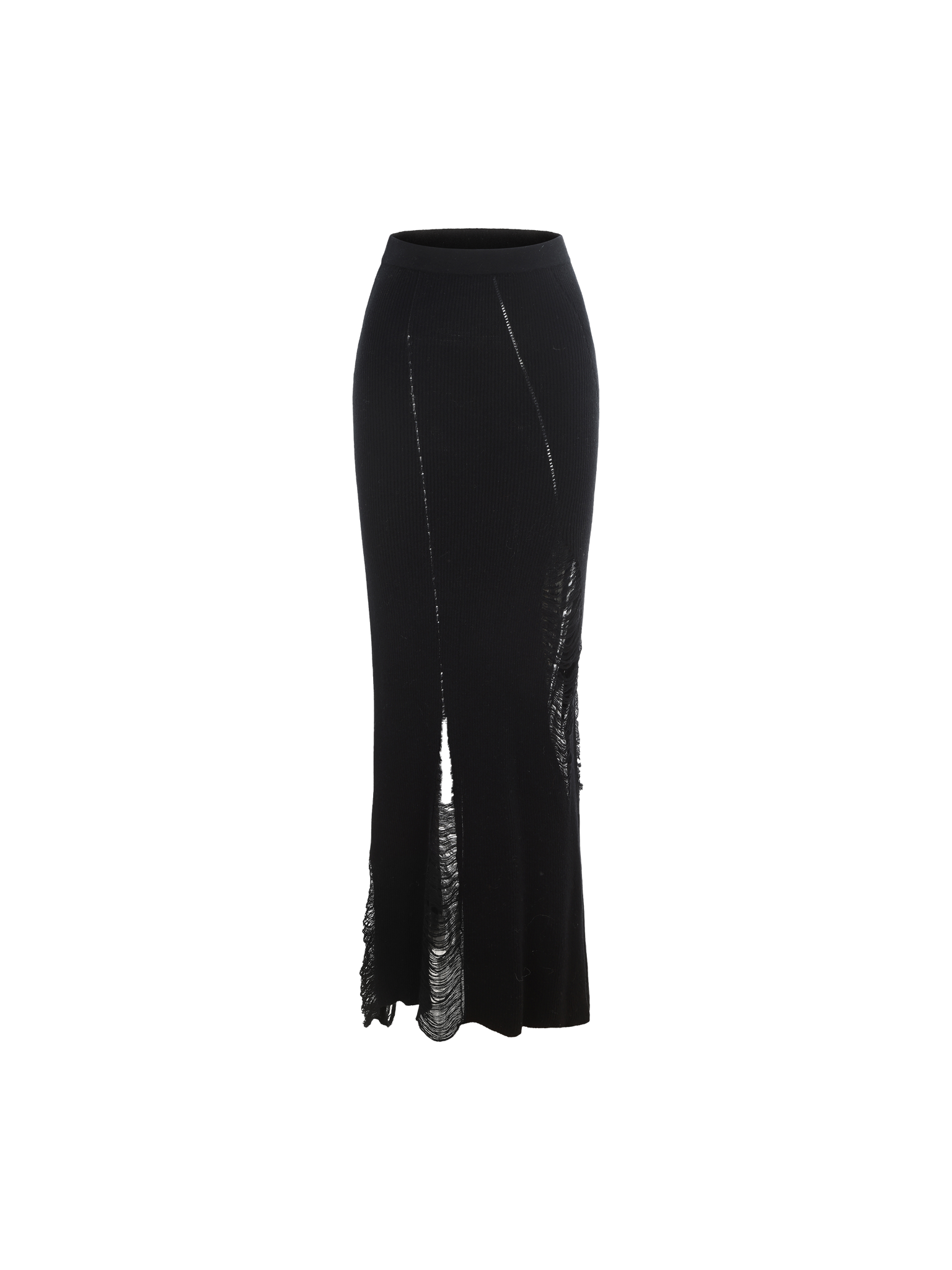 Black Knit Destruction Mid-Length Skirt