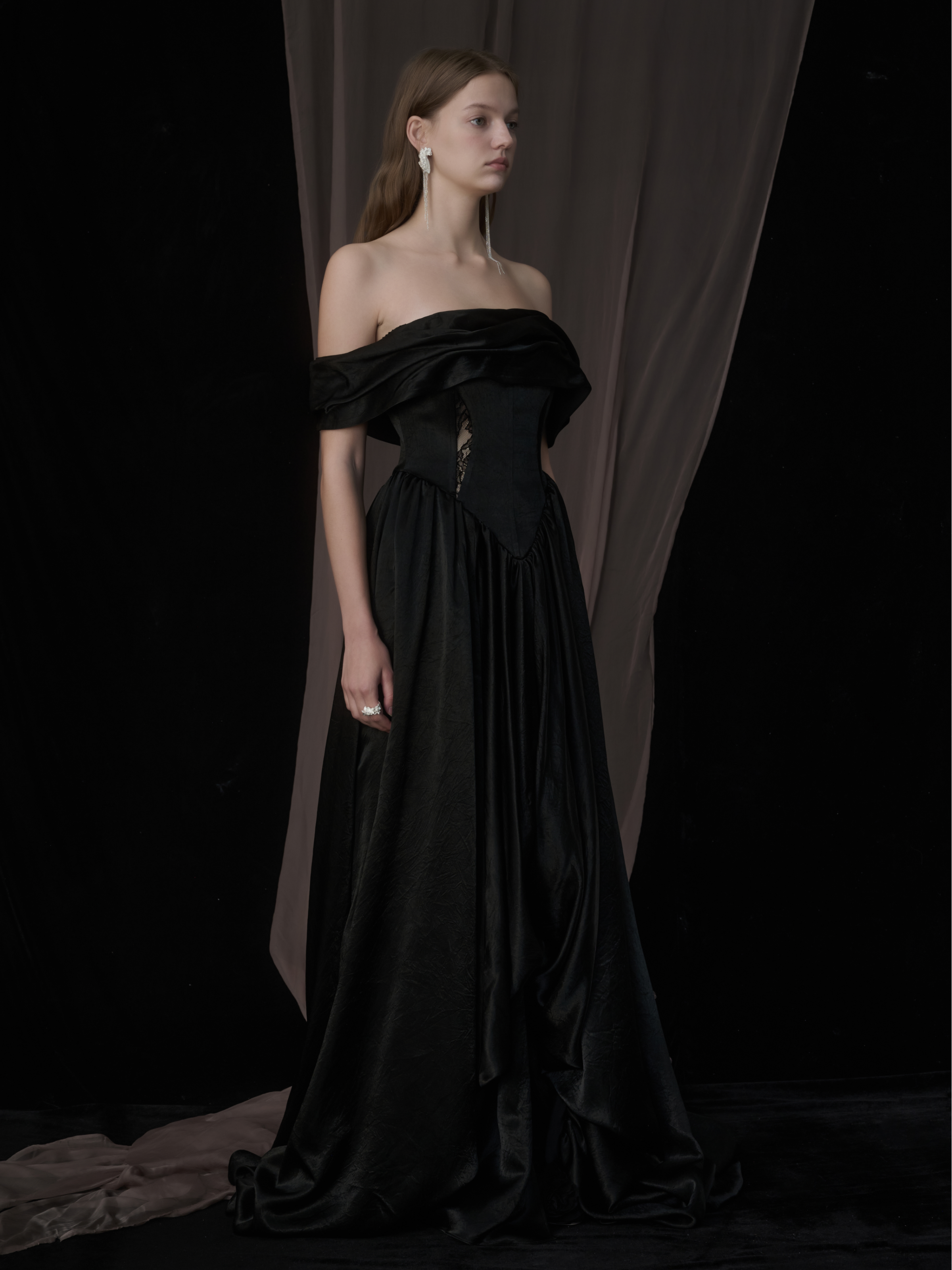 Black Off-Shoulder Long Dress