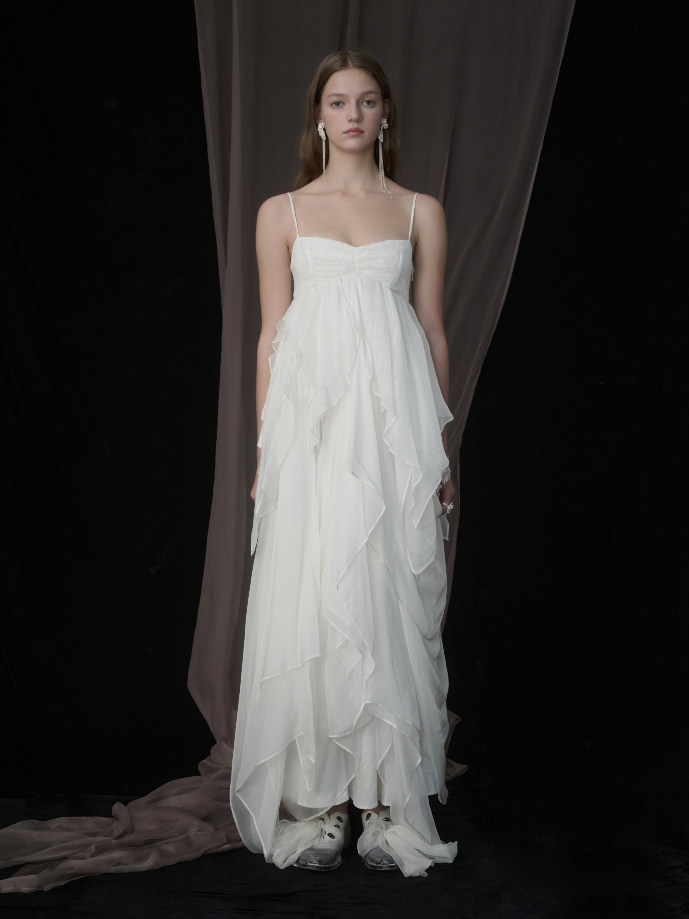 pleated white halter dress White Halter A-Line Gown with Pleated Bodice and Flowing Skirt