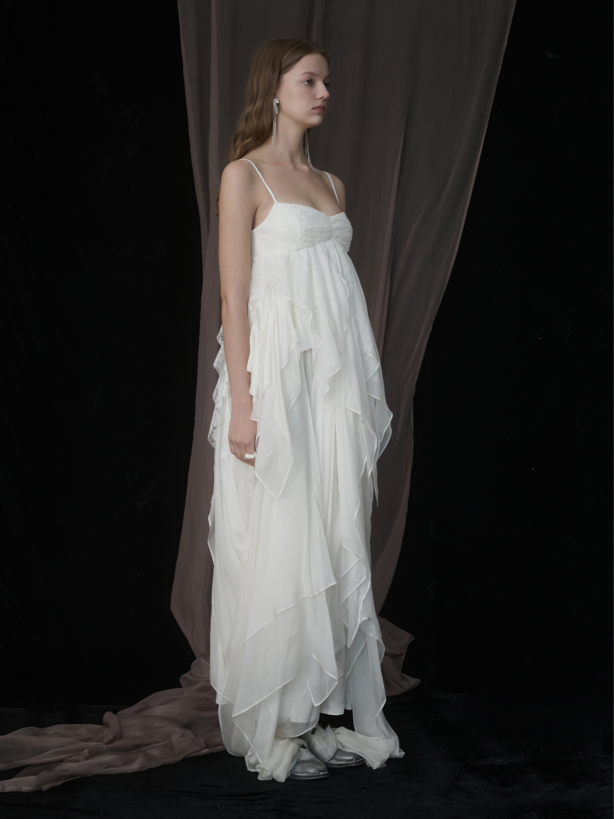 White Pleated Layer Halter Dress