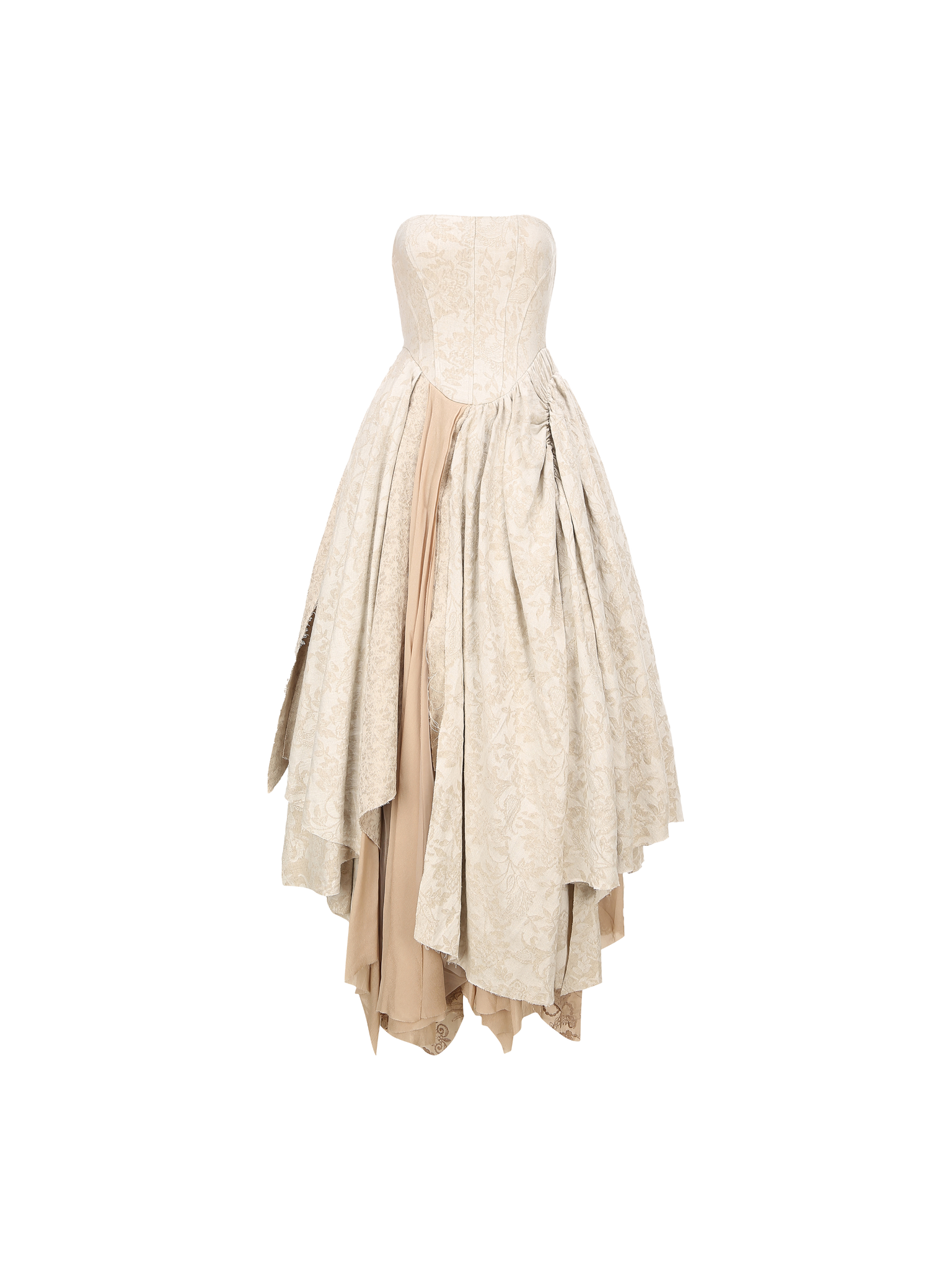Beige Fold Pleated Strapless Dress