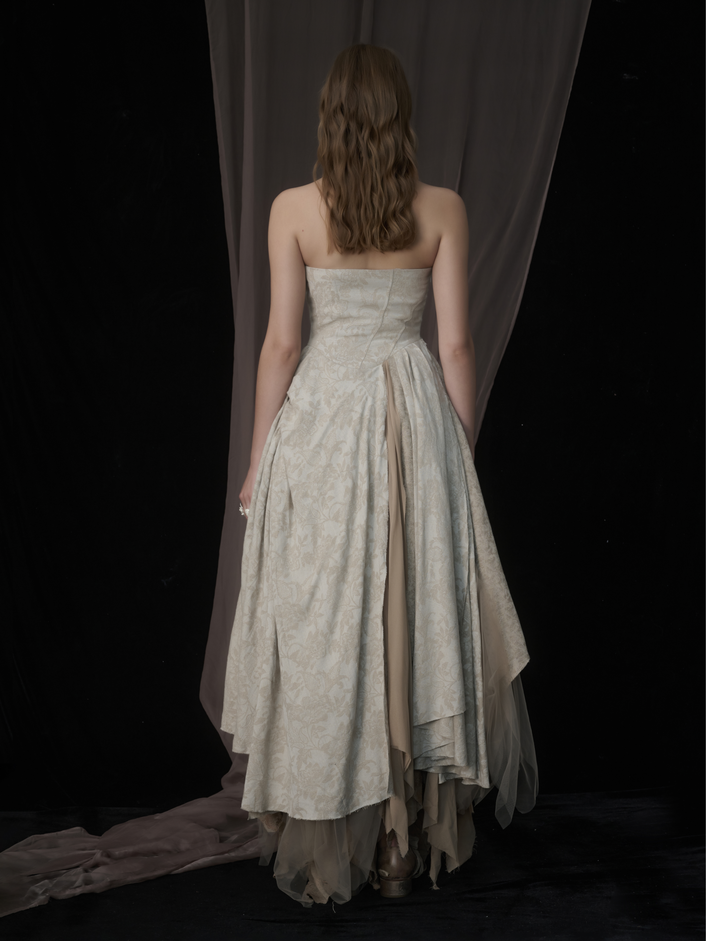 Beige Fold Pleated Strapless Dress