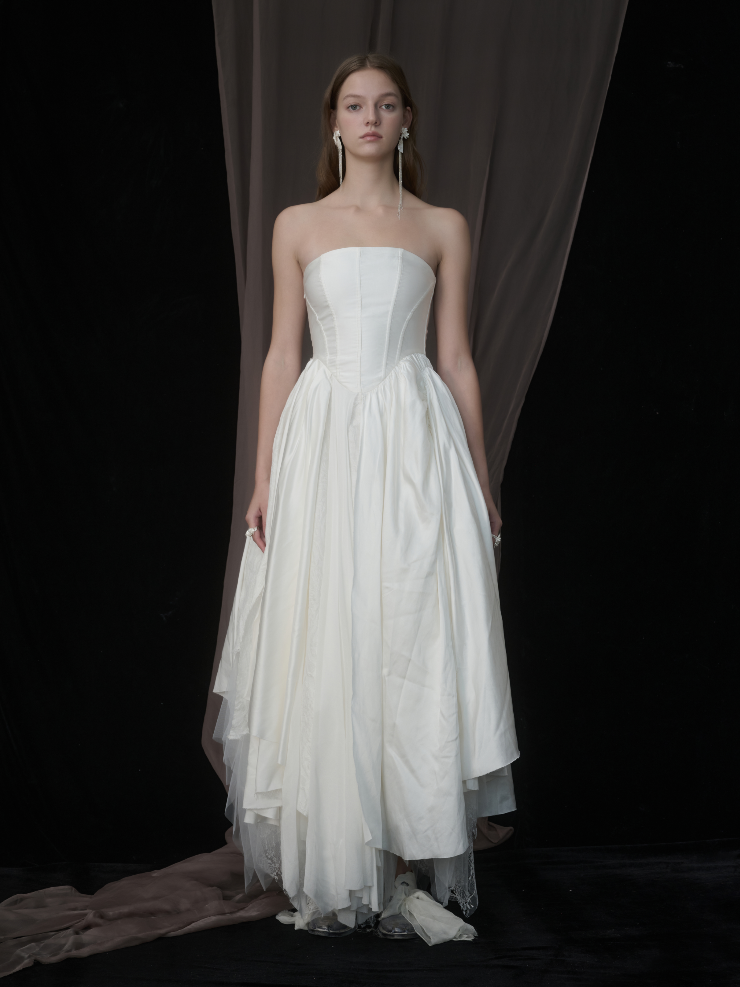 strapless white pleated dress Juno Strapless Pleated Maxi Gown / White | MESHKI