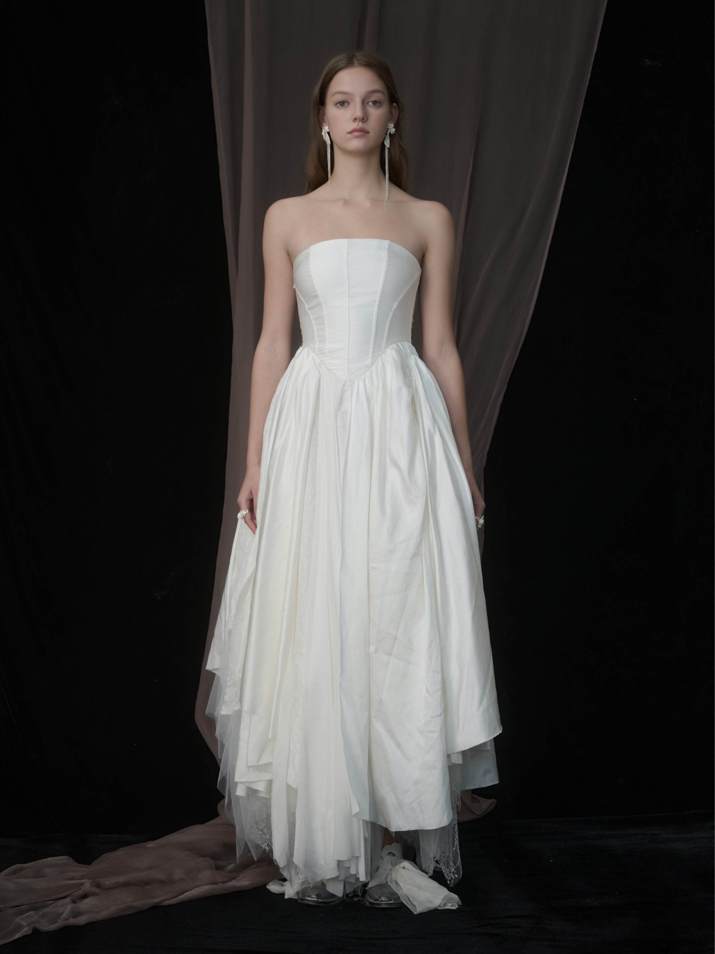 White Fold Pleated Strapless Dress