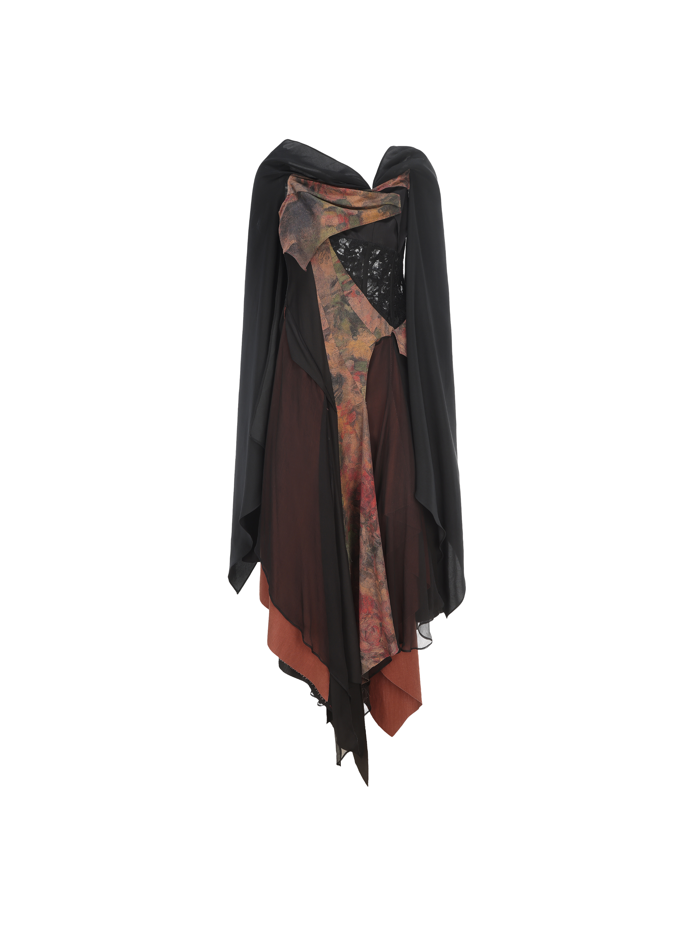 Dark Brown Folded Layer Dress With Ruffle