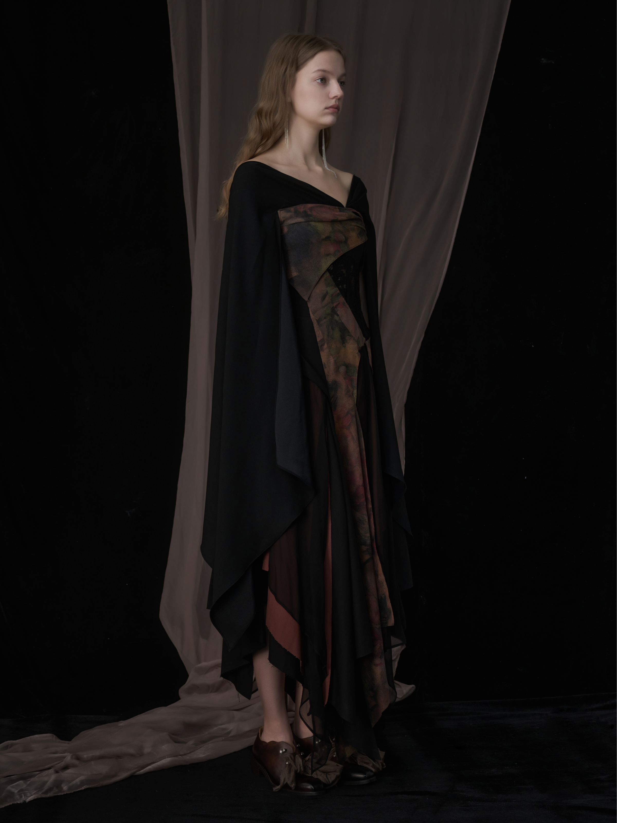 Dark Brown Folded Layer Dress With Ruffle