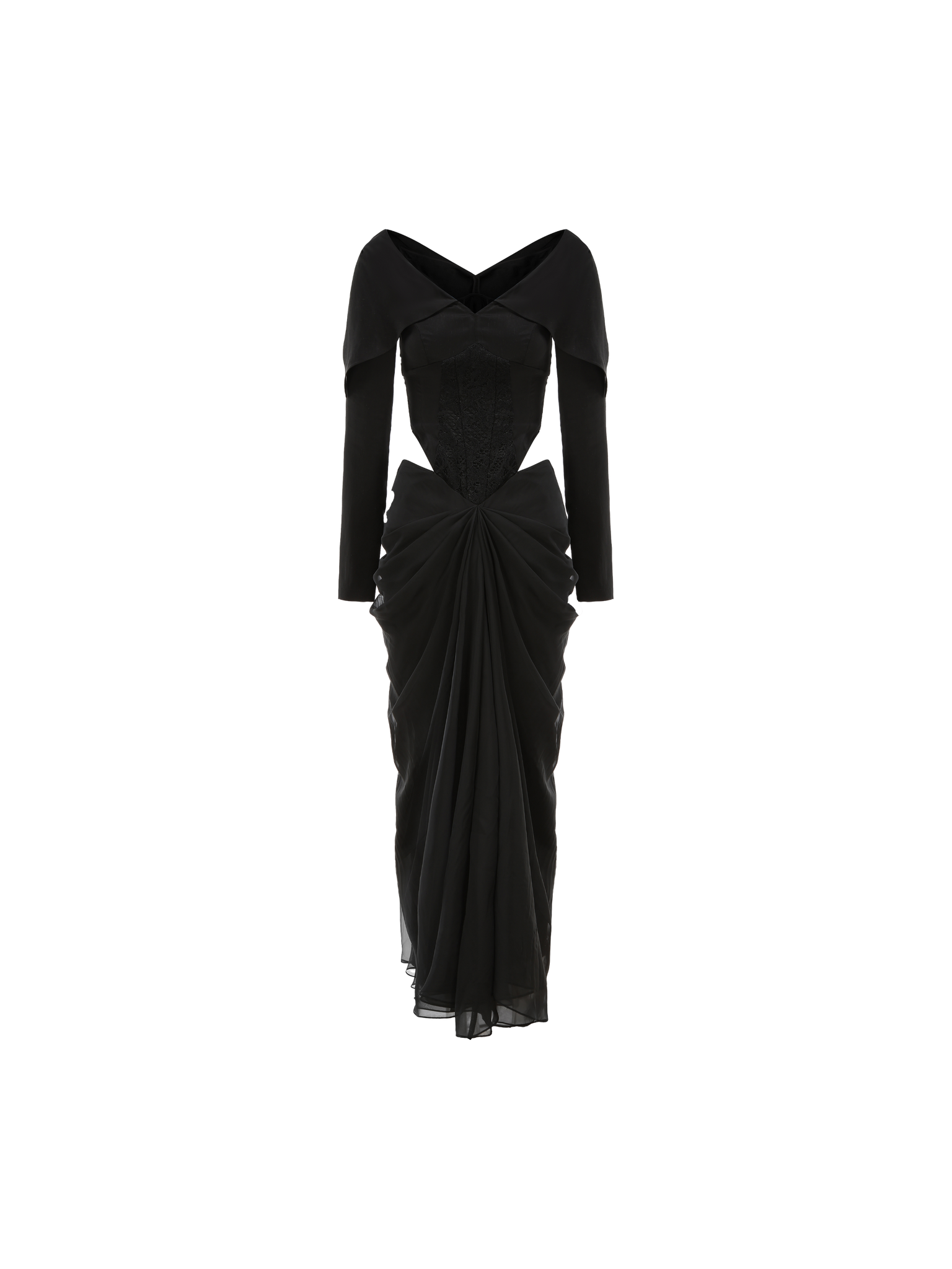 Black Lapel Waistless Pleated Hem Dress