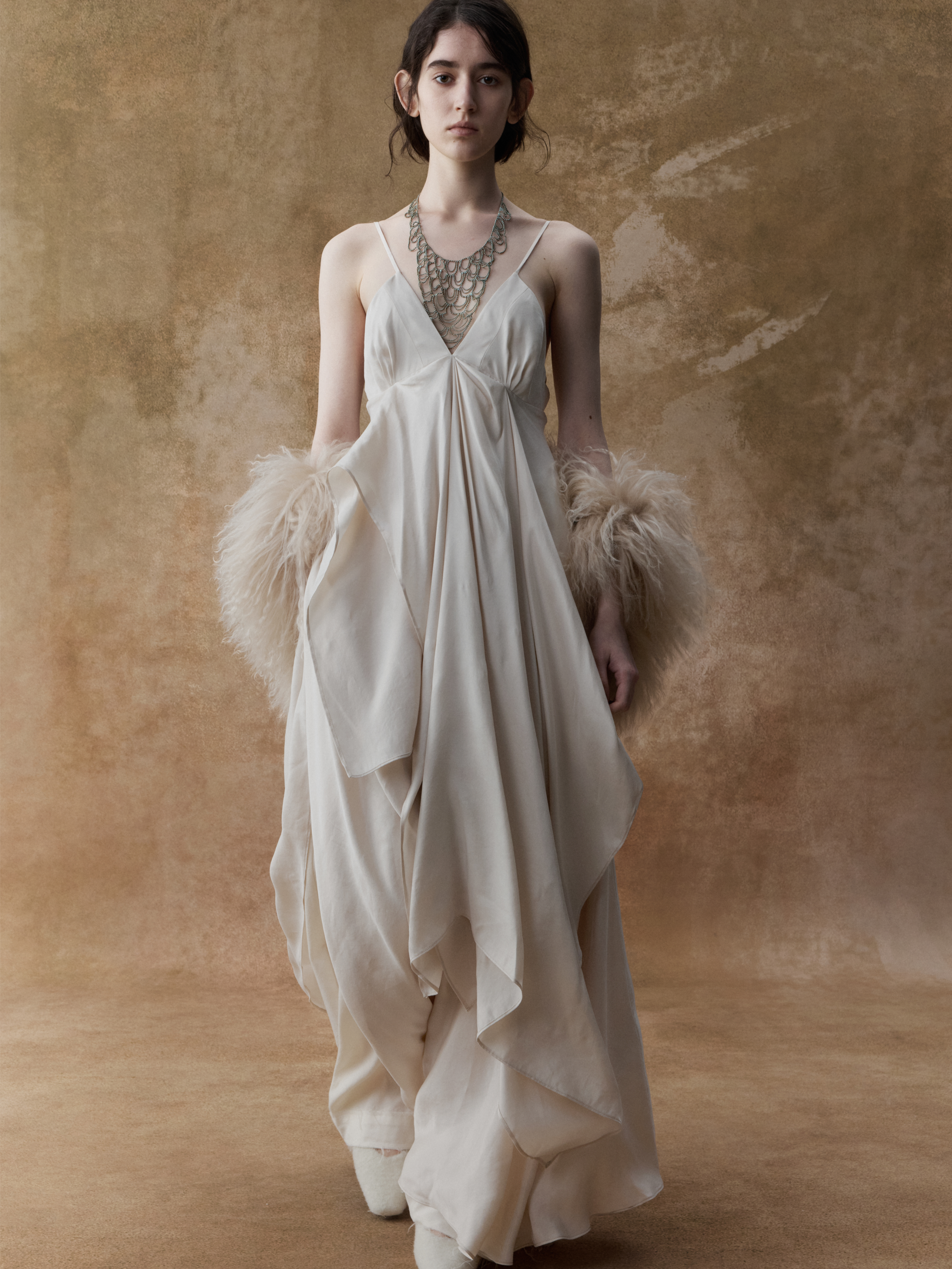 Cream Draped Double-layer Strap Dress