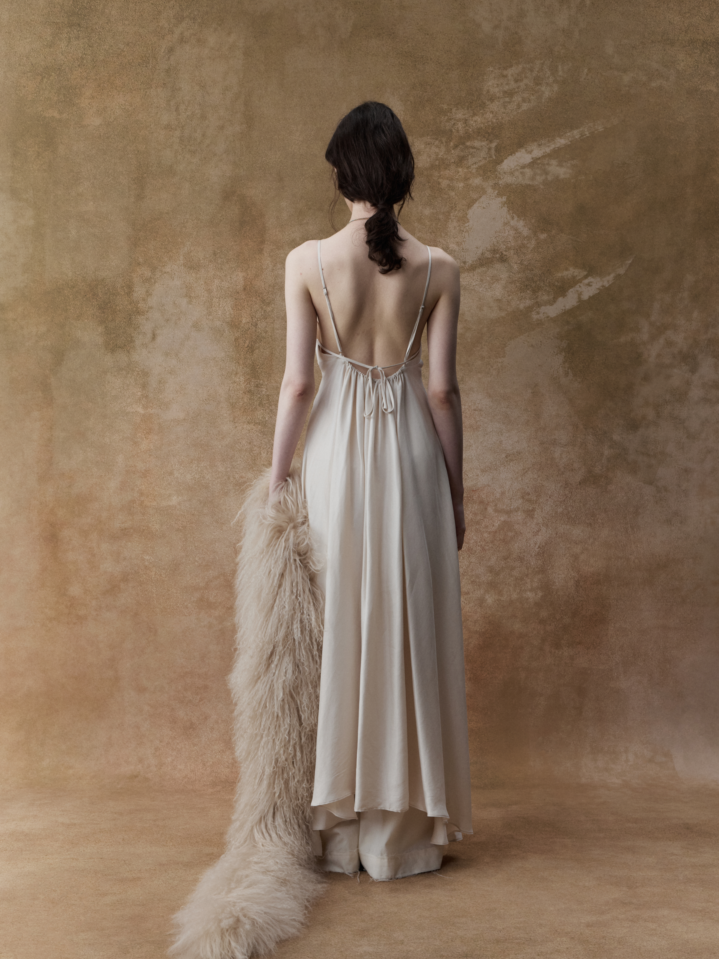 Cream Draped Double-Layer Strap Dress L Cream Draped Double-Layer Strap Dress L