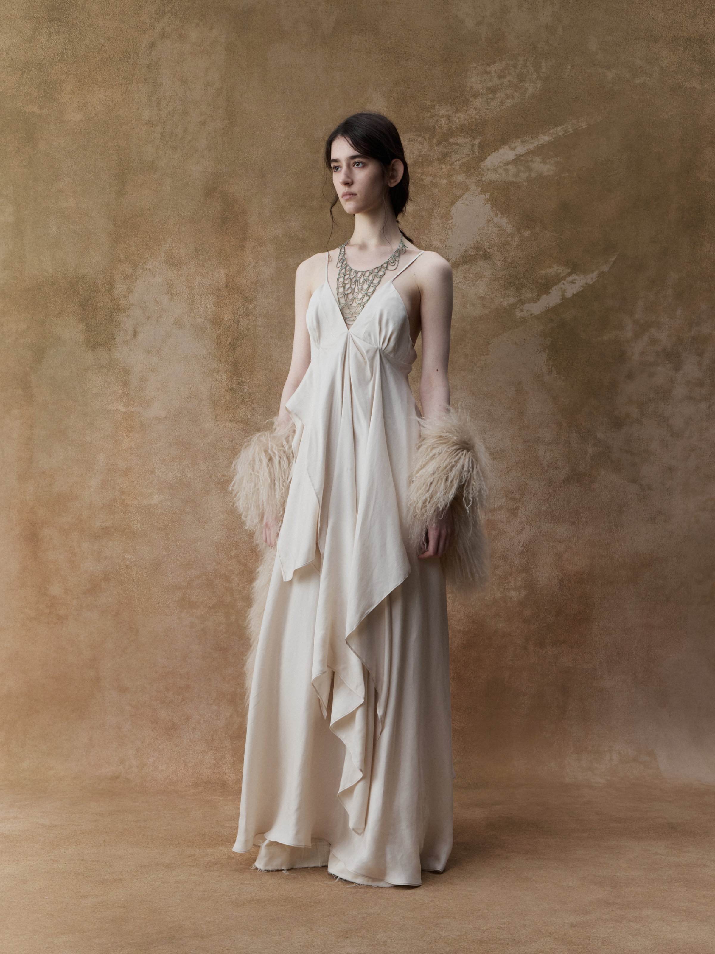 Cream Draped Double-layer Strap Dress