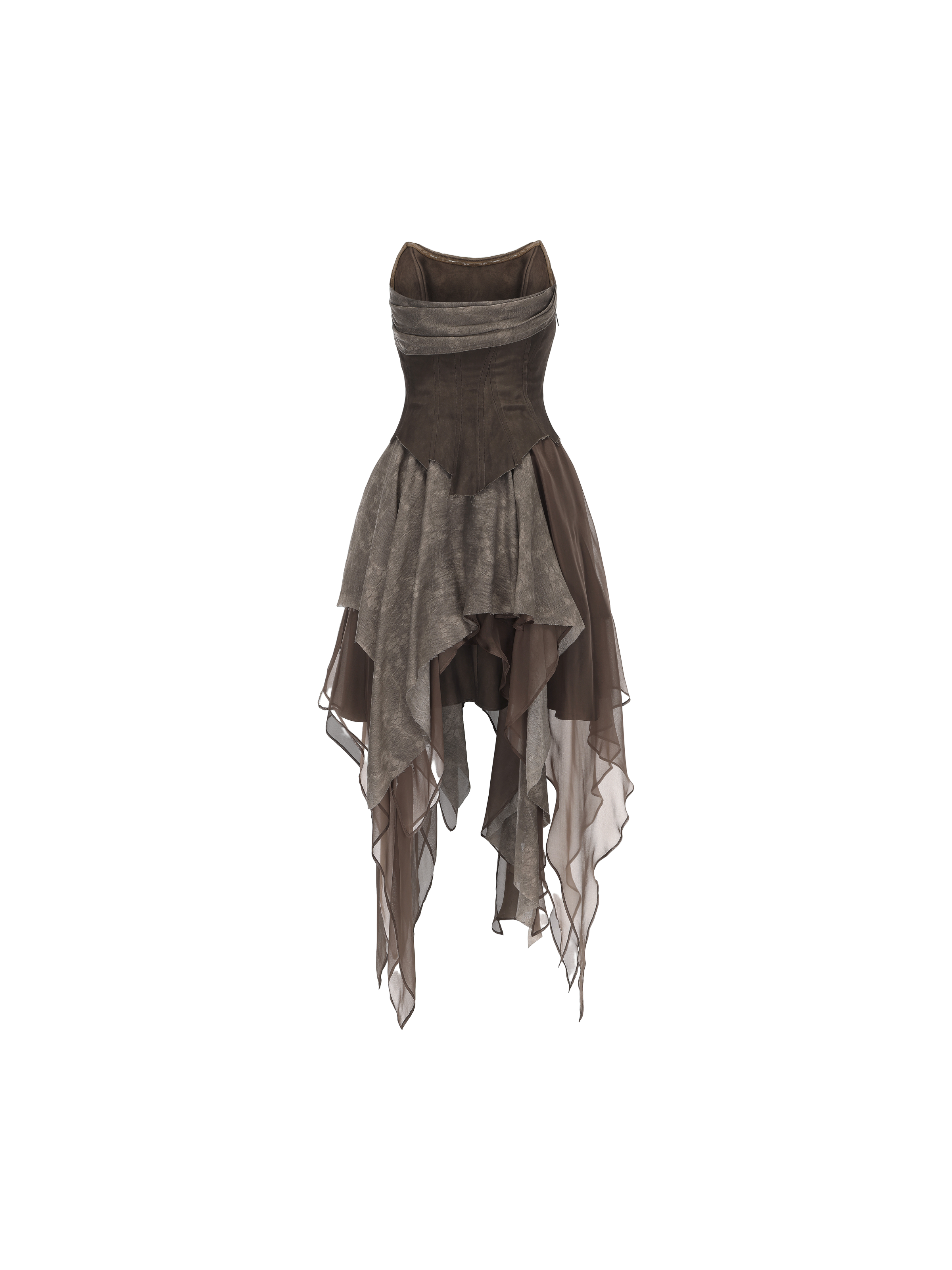 Dark Brown Jacquard Pleated Tube Dress