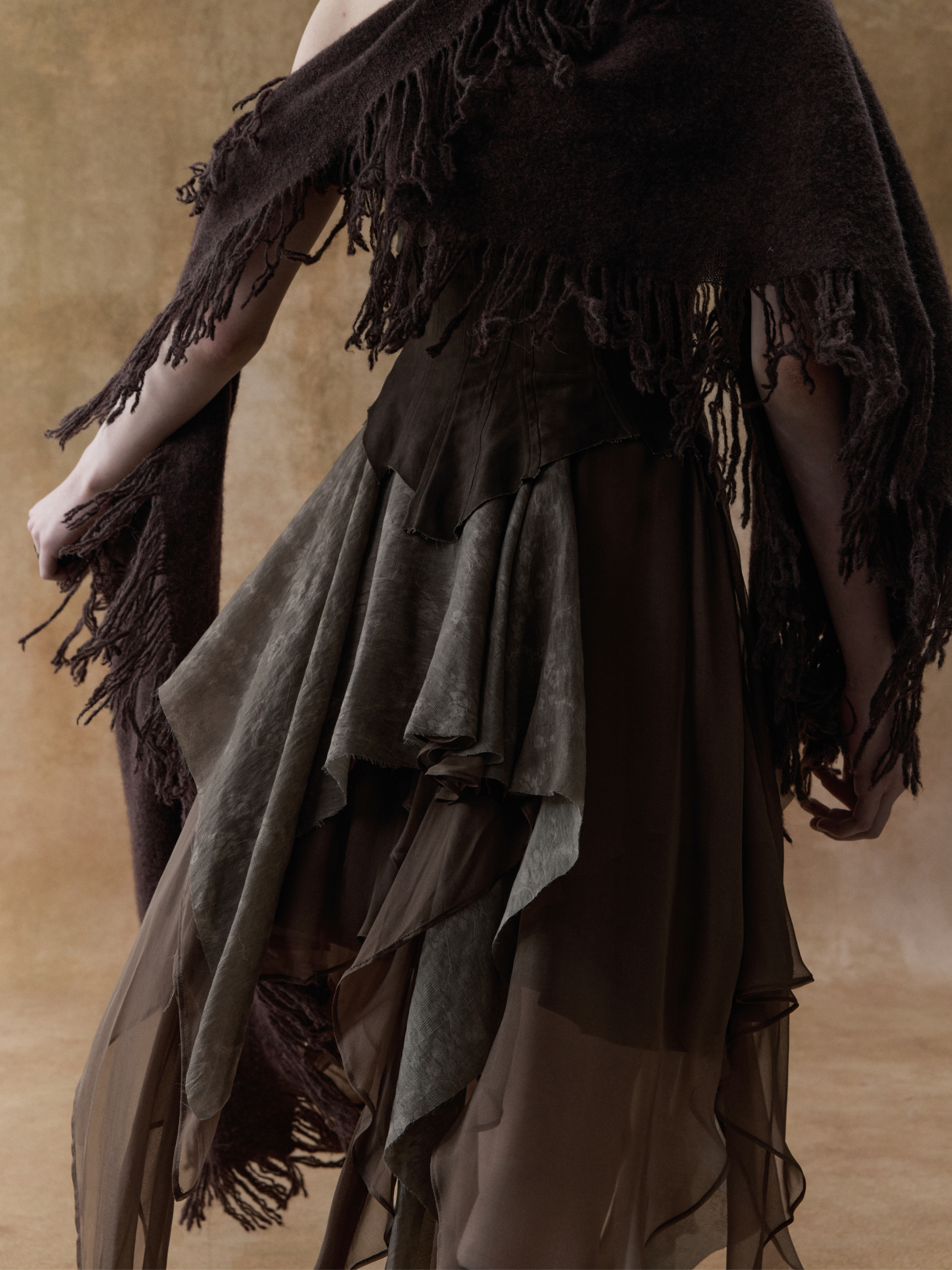 Dark Brown Jacquard Pleated Tube Dress