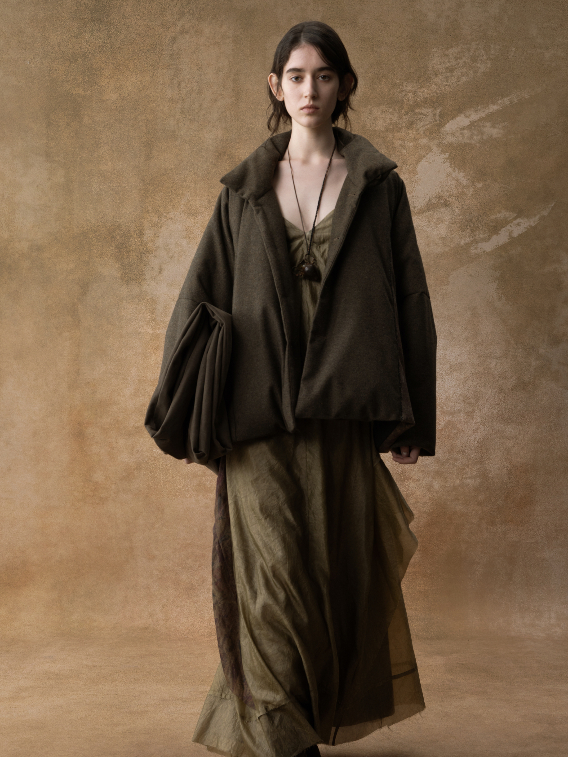 Brown and Green Short Down Jacket