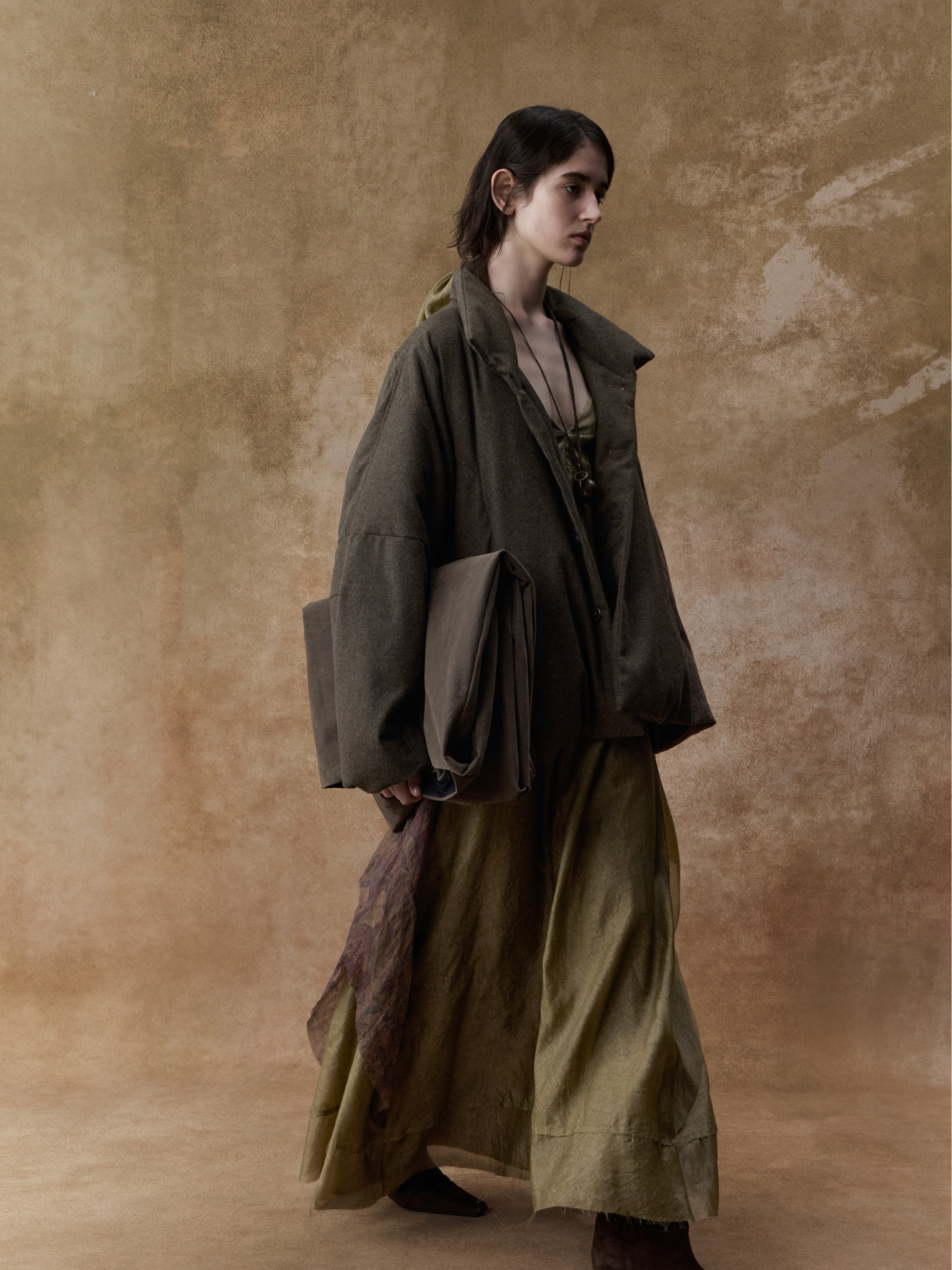 Brown and Green Short Down Jacket