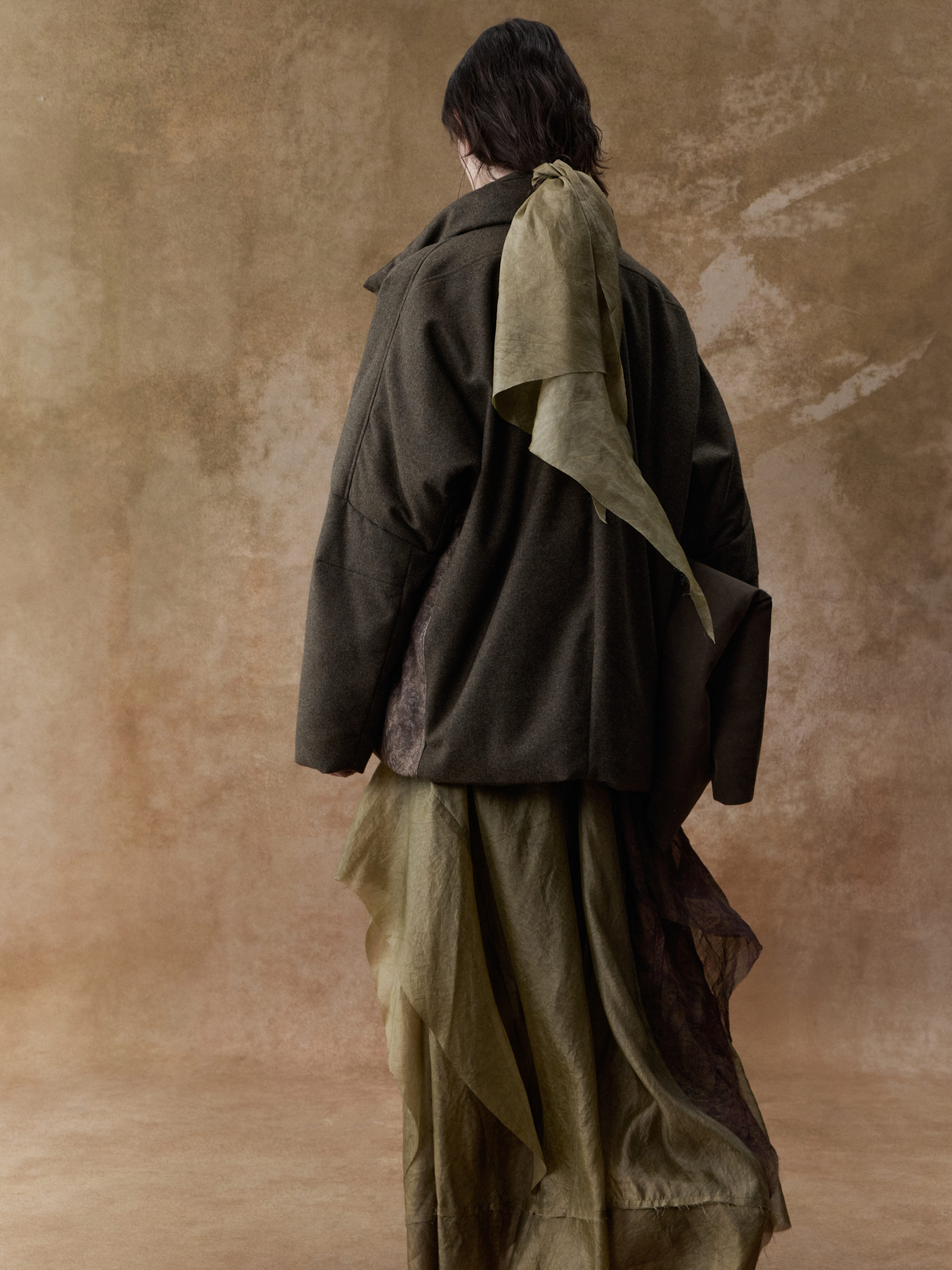 Brown and Green Short Down Jacket