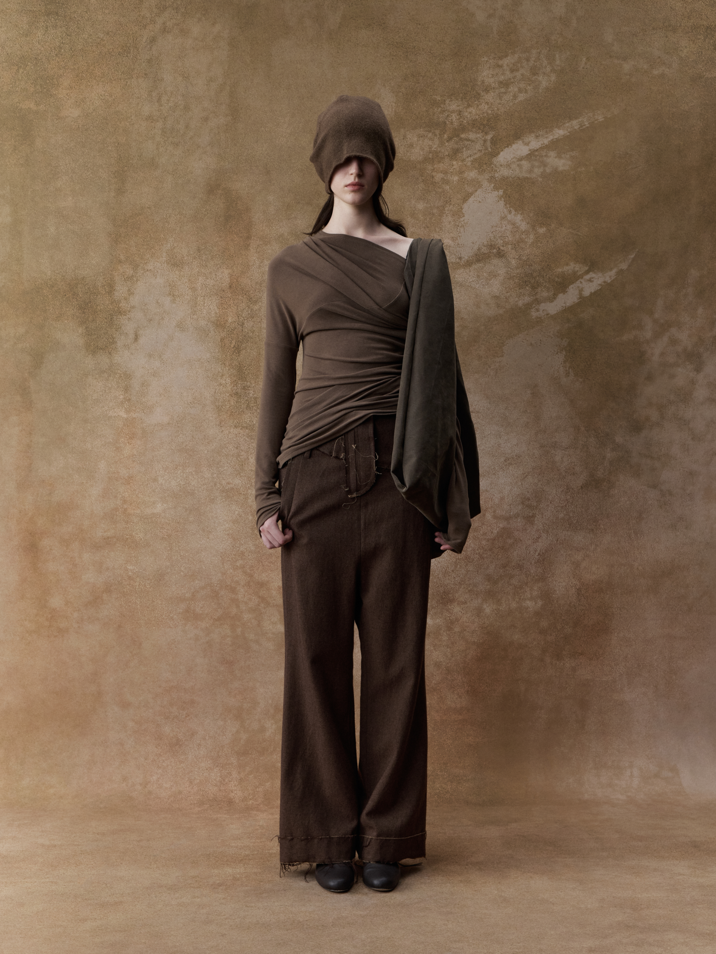 Khaki Asymmetric Off-shoulder Top