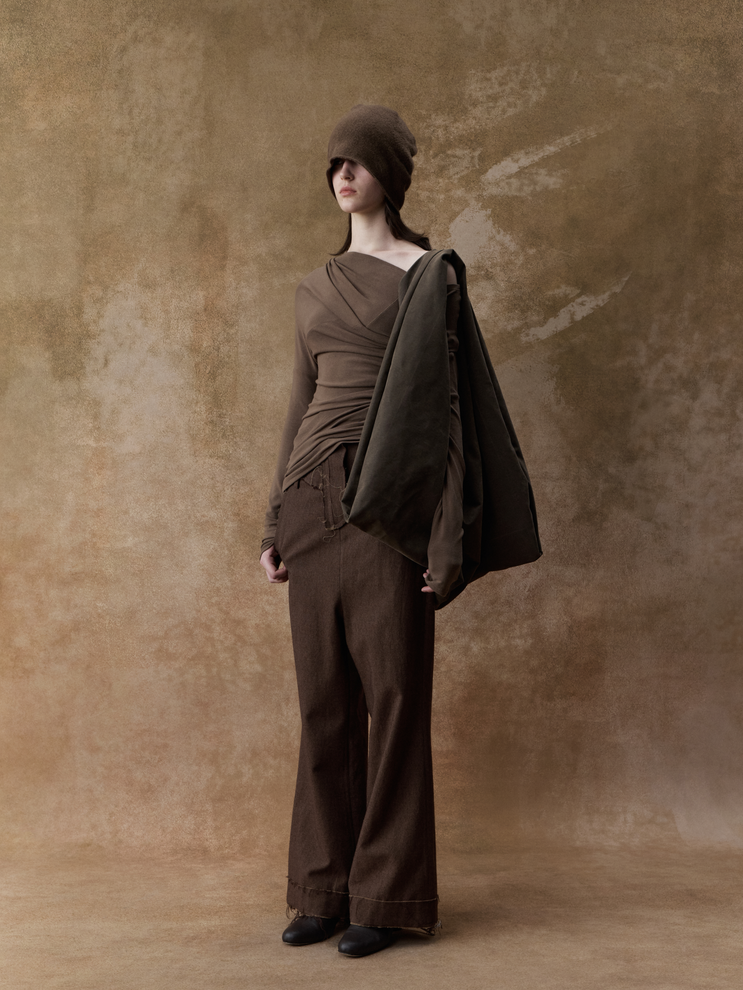 Khaki Asymmetric Off-shoulder Top