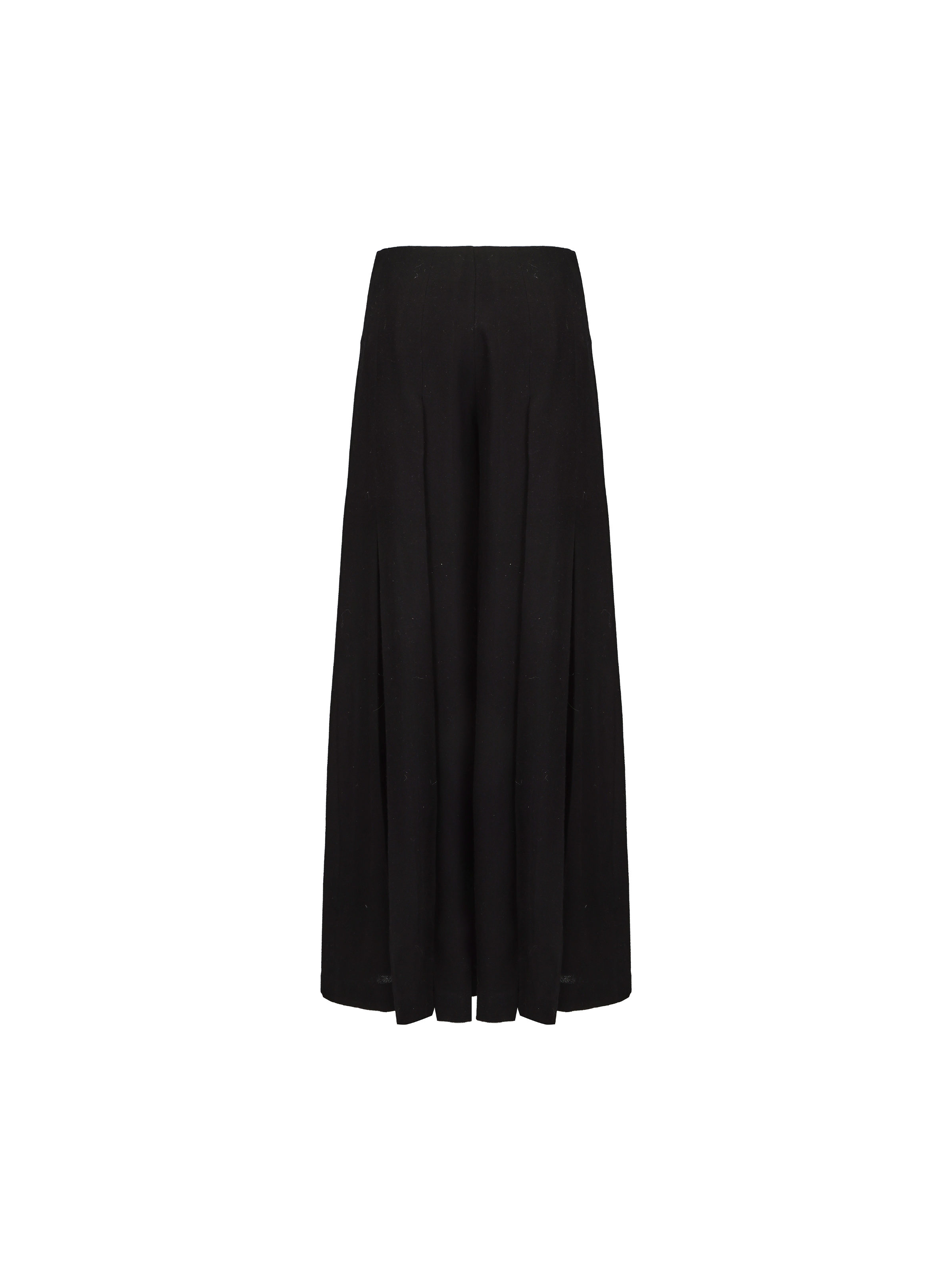 Black Wool Shirred Low-waist Wide-Leg Pants