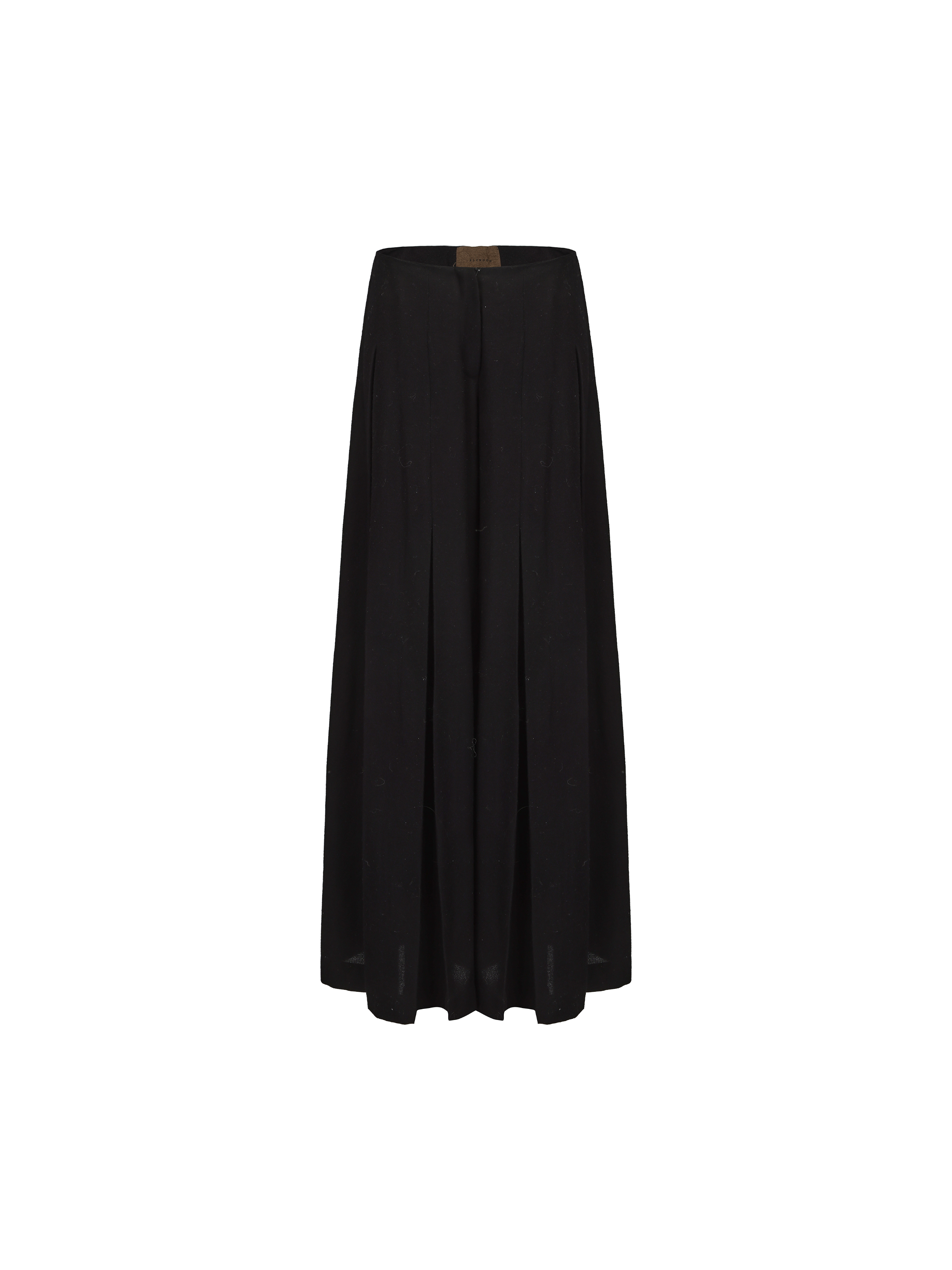 Black Wool Shirred Low-waist Wide-Leg Pants