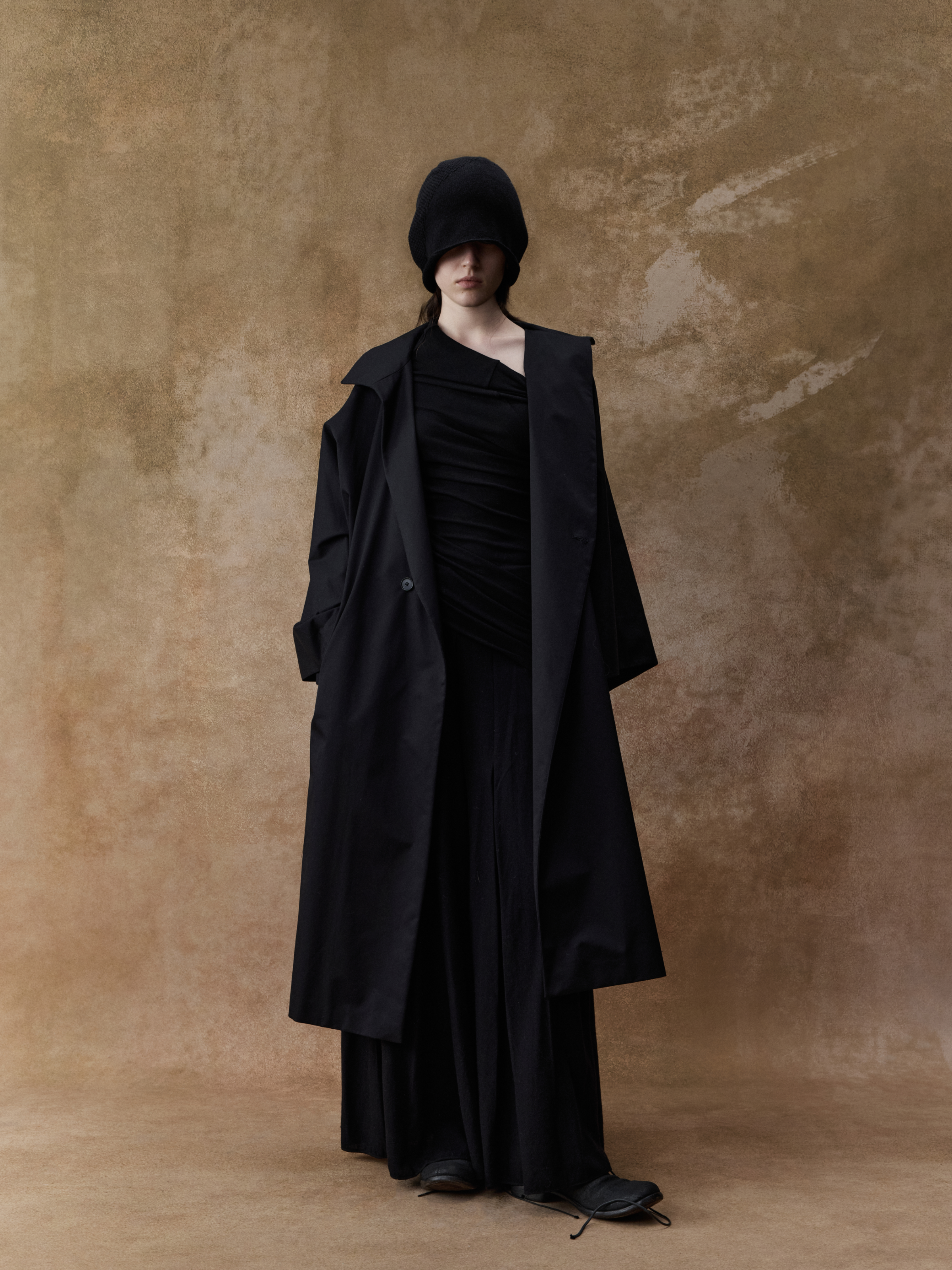 Black Notched Collar Structured Trench Coat