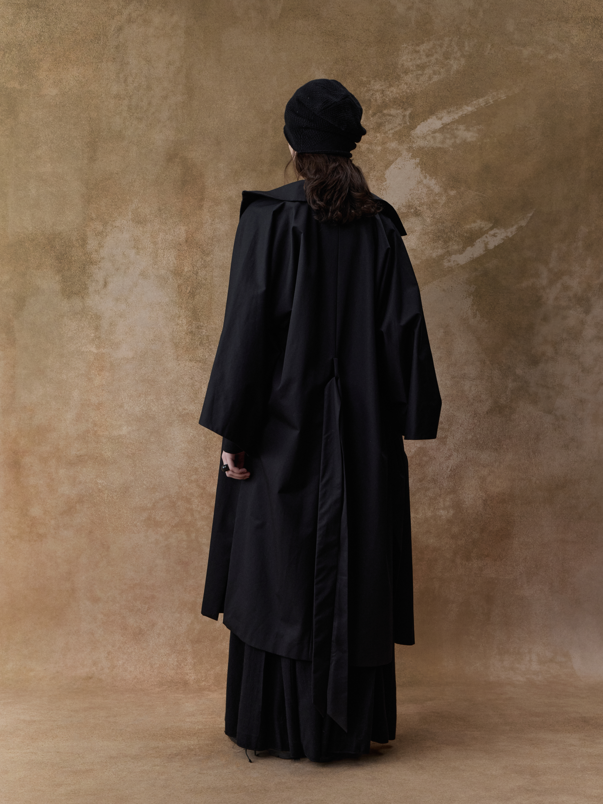 Black Notched Collar Structured Trench Coat