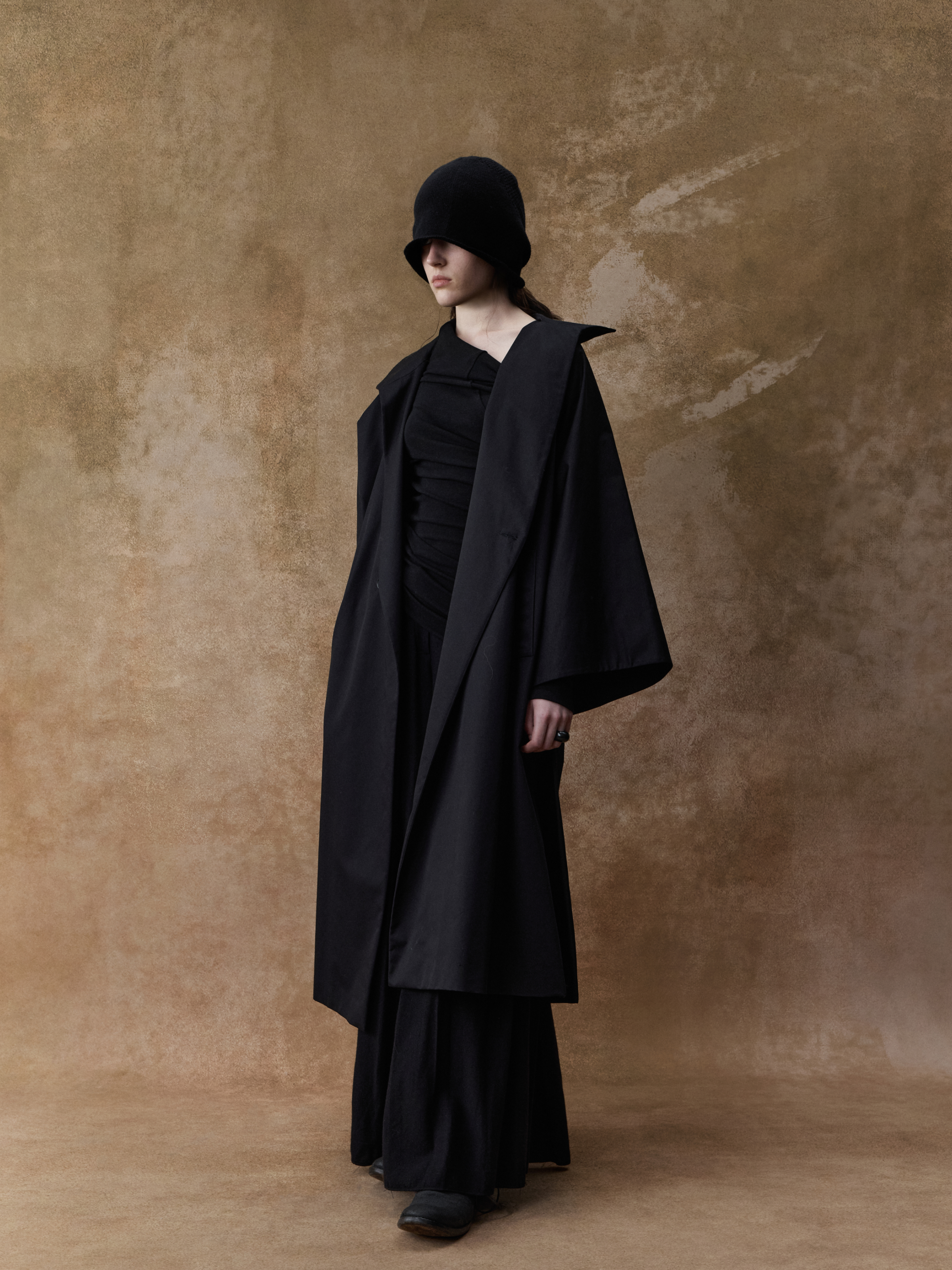 Black Notched Collar Structured Trench Coat