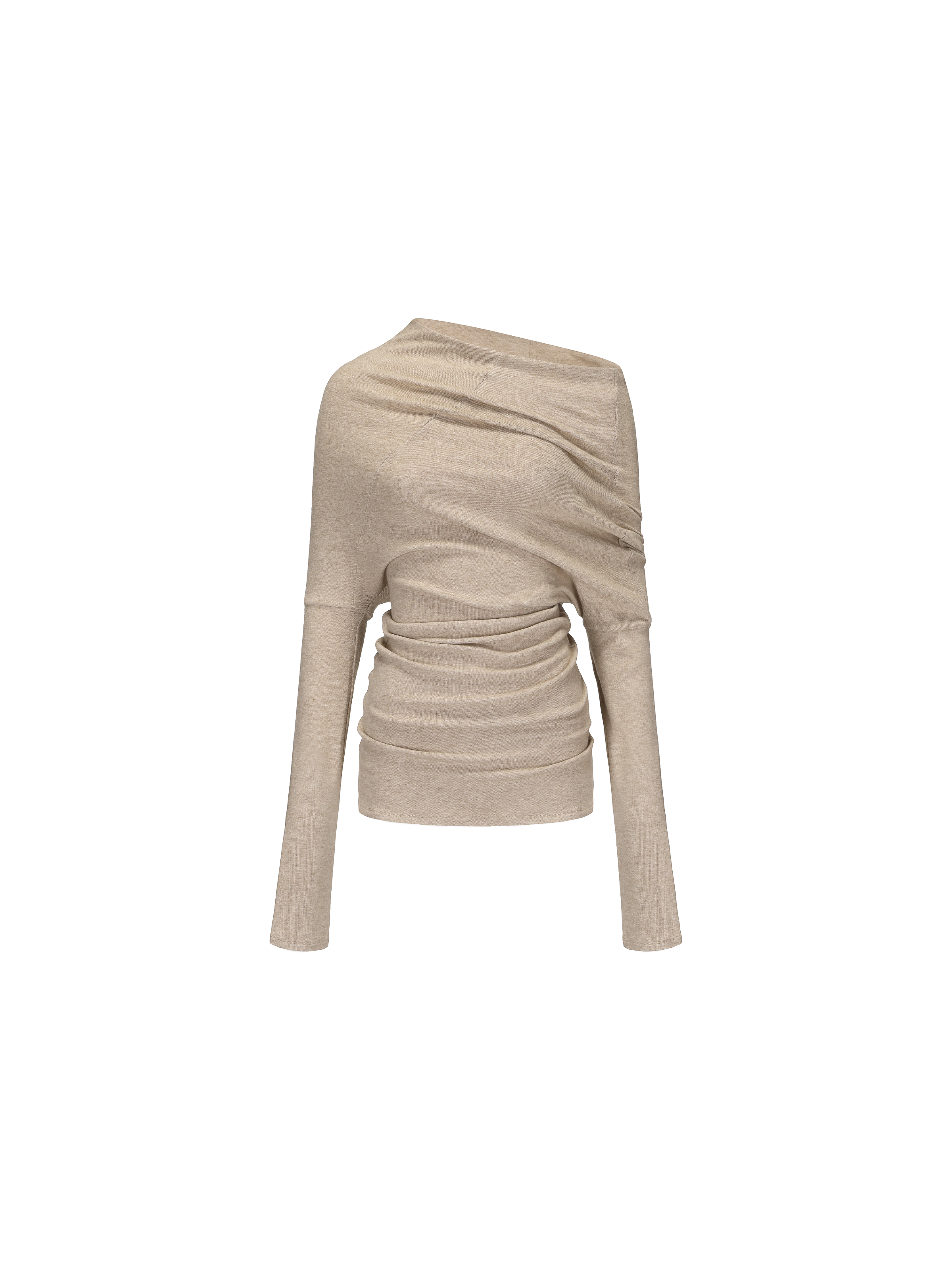 Beige Asymmetric Off-shoulder Top