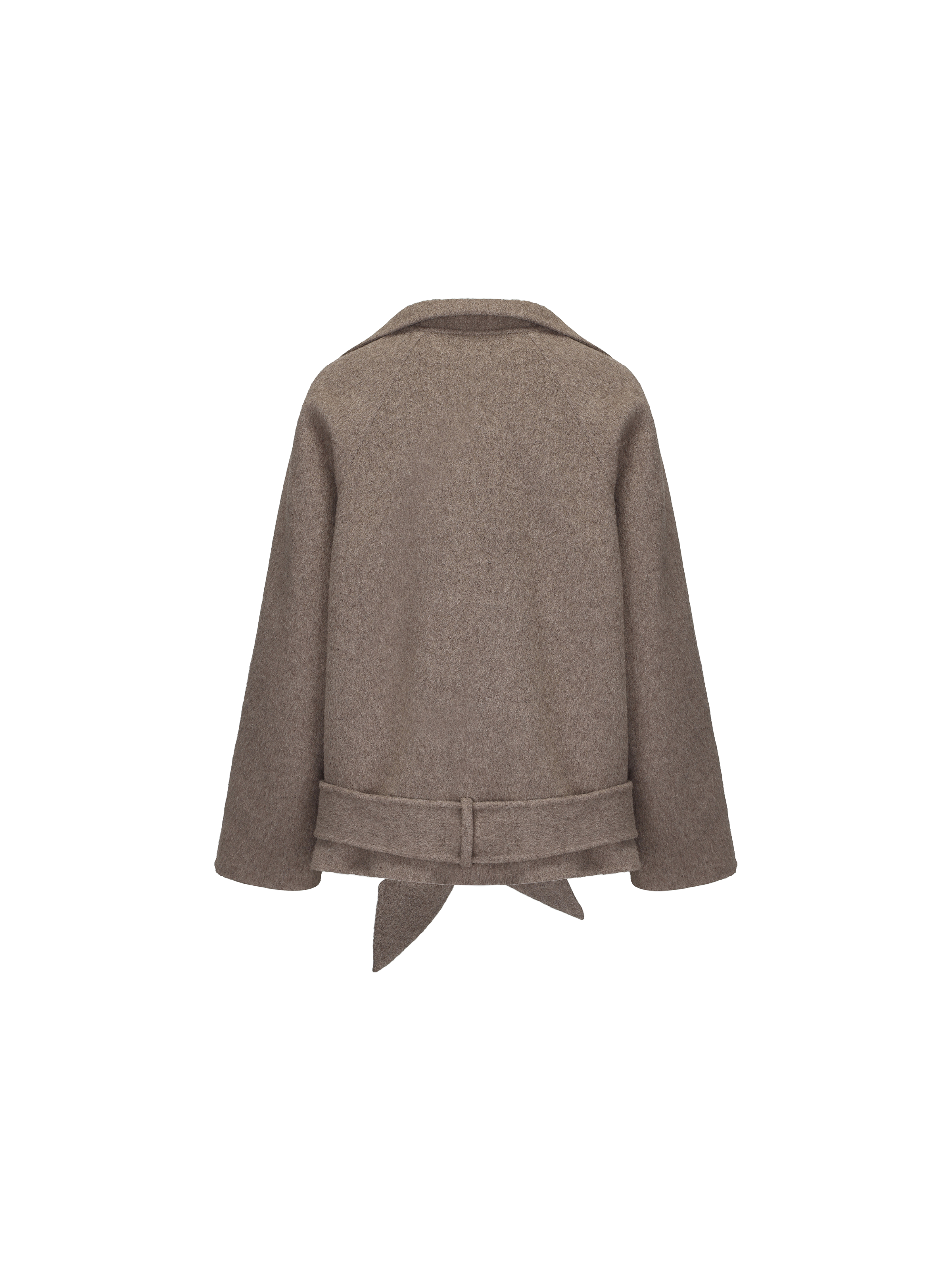 Sandstone Camel Wool Wide Collar Belted Short Coat