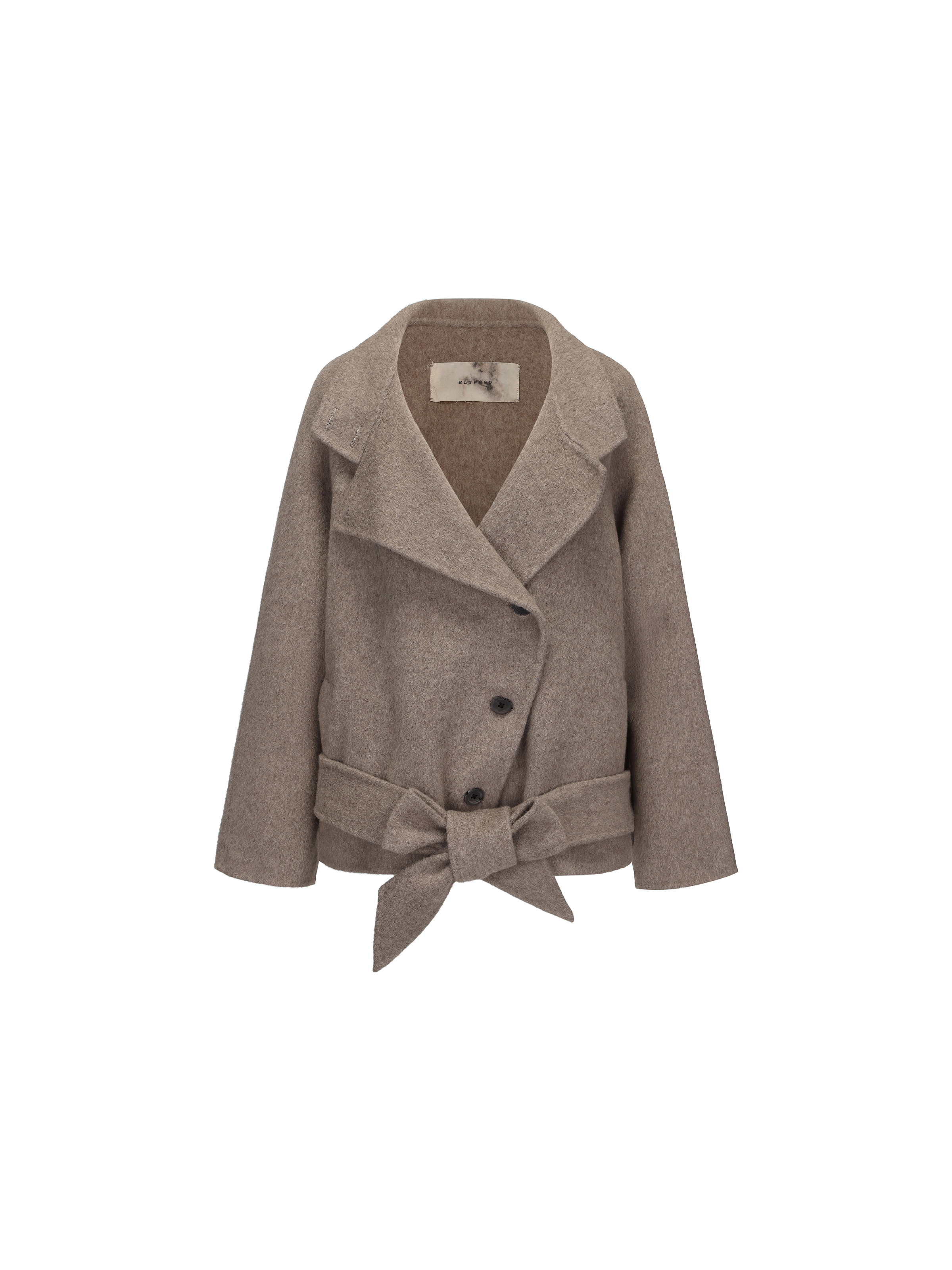 Sandstone Camel Wool Wide Collar Belted Short Coat
