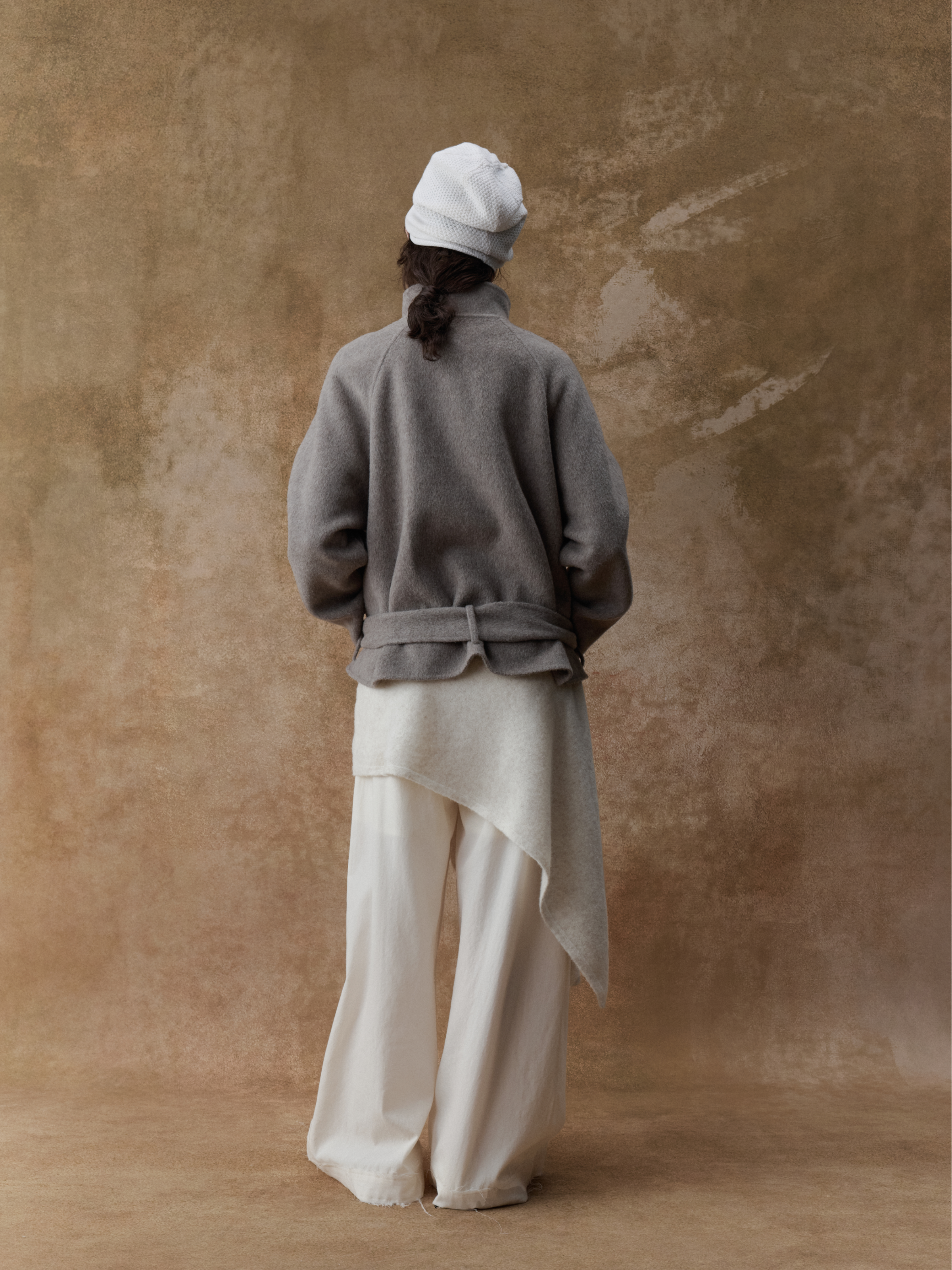 Sandstone Camel Wool Wide Collar Belted Short Coat