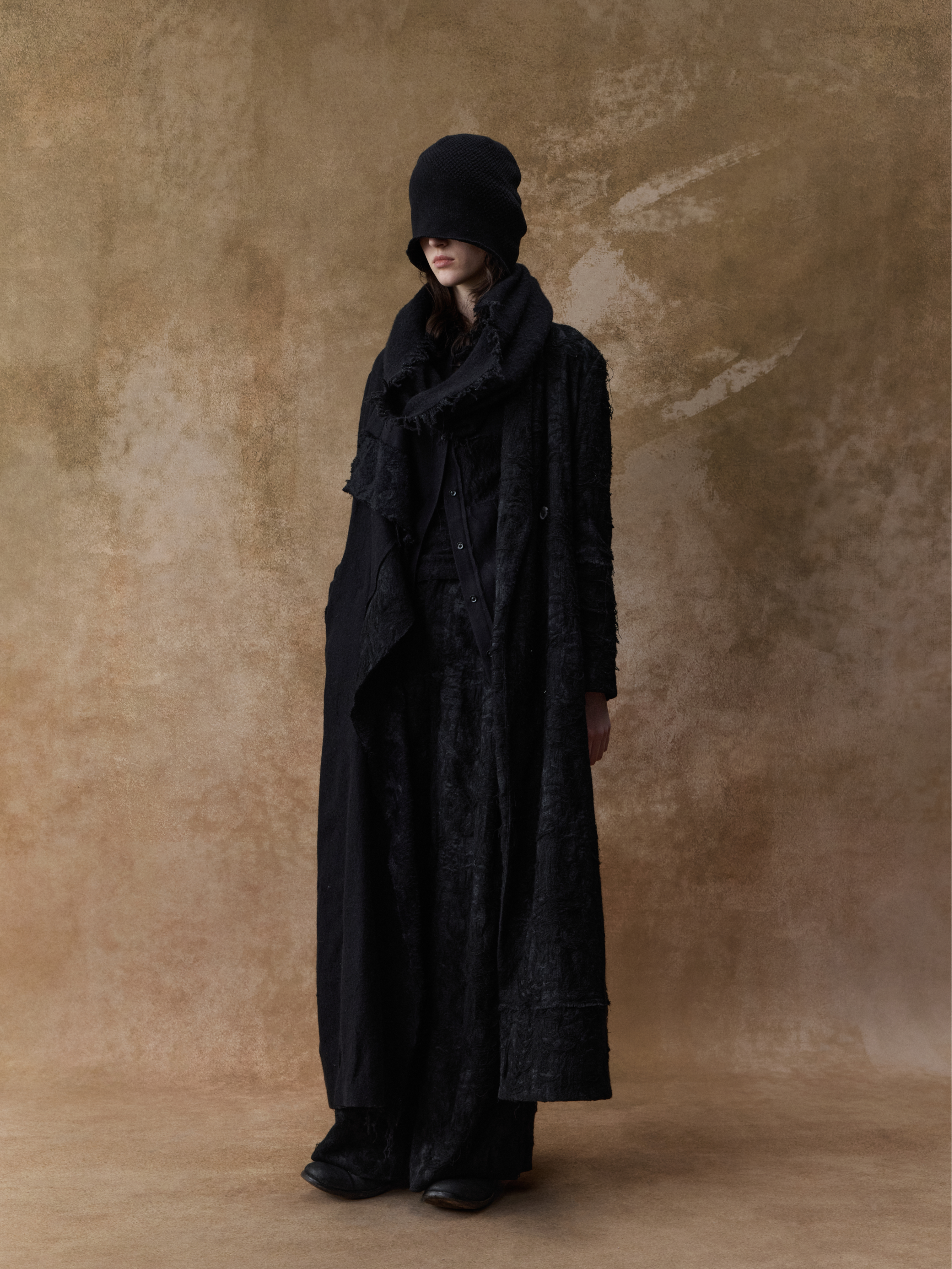 블랙 울 패치워크 자카드 카디건