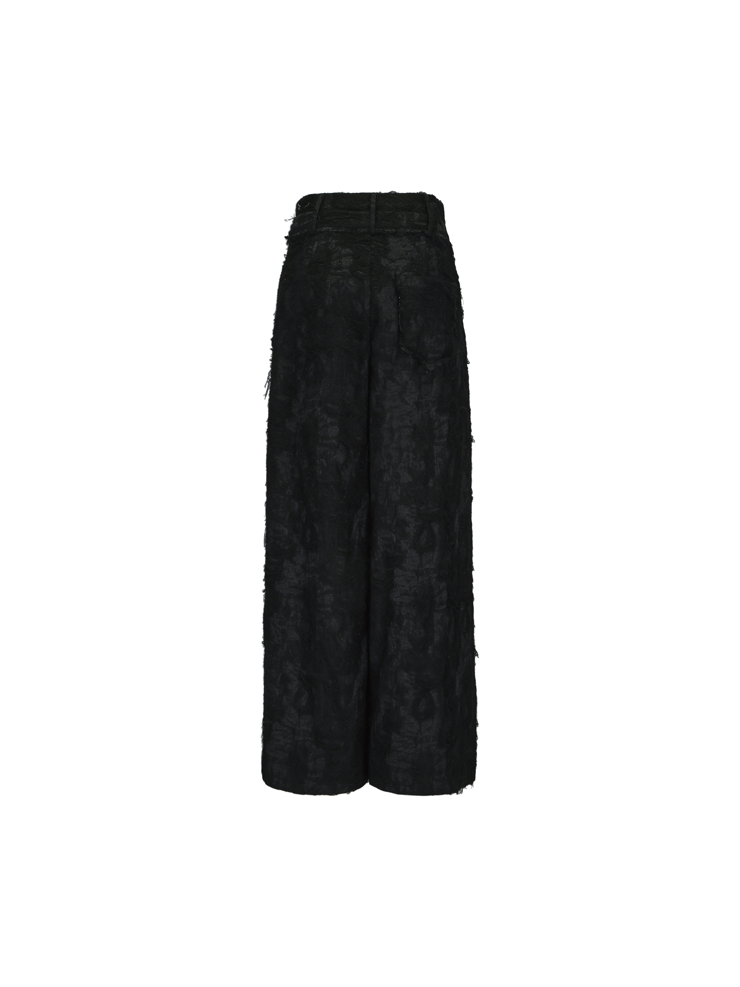 Black Textured Double Waistband Wide-leg Pants