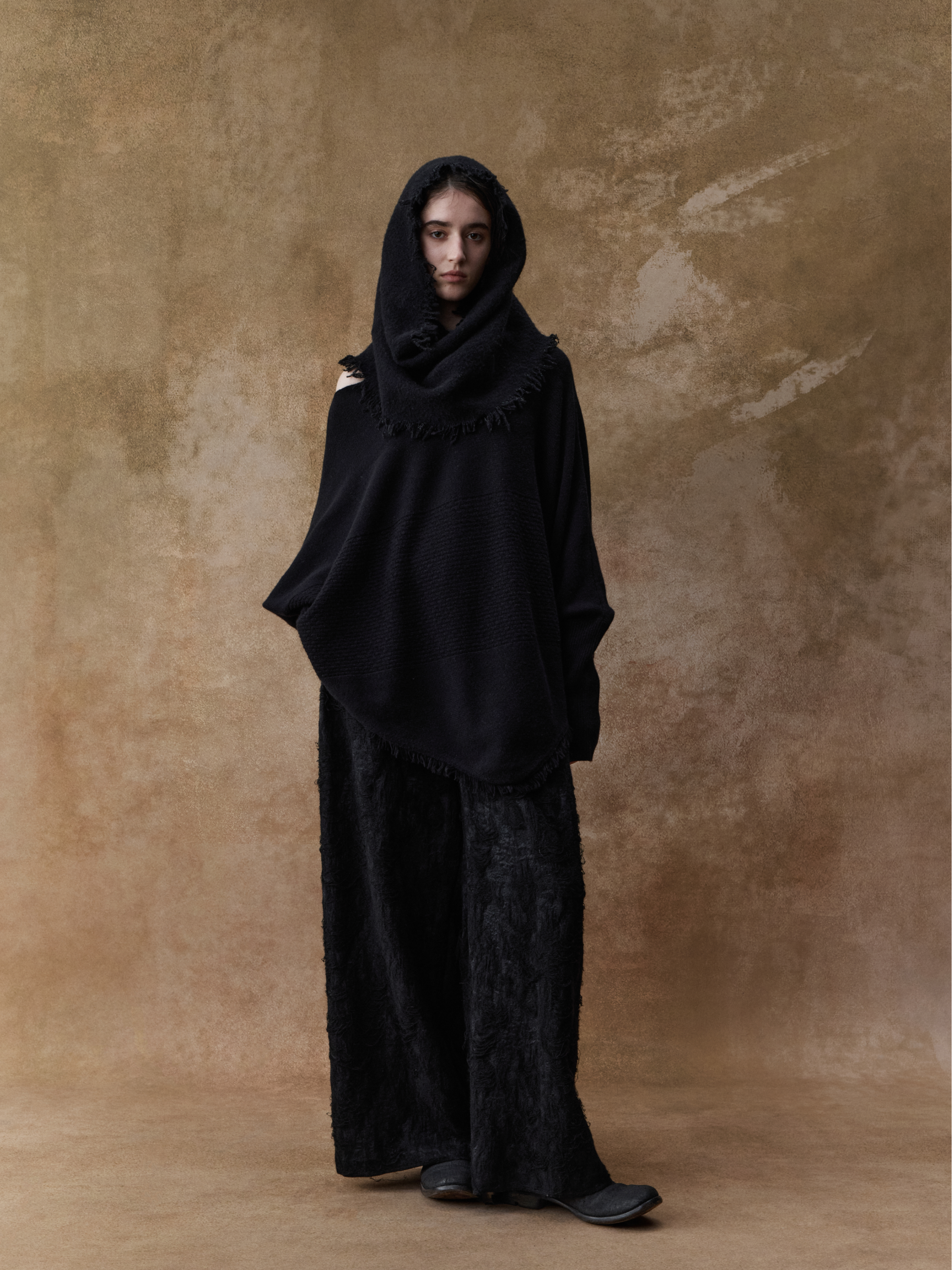 Black Textured Double Waistband Wide-leg Pants