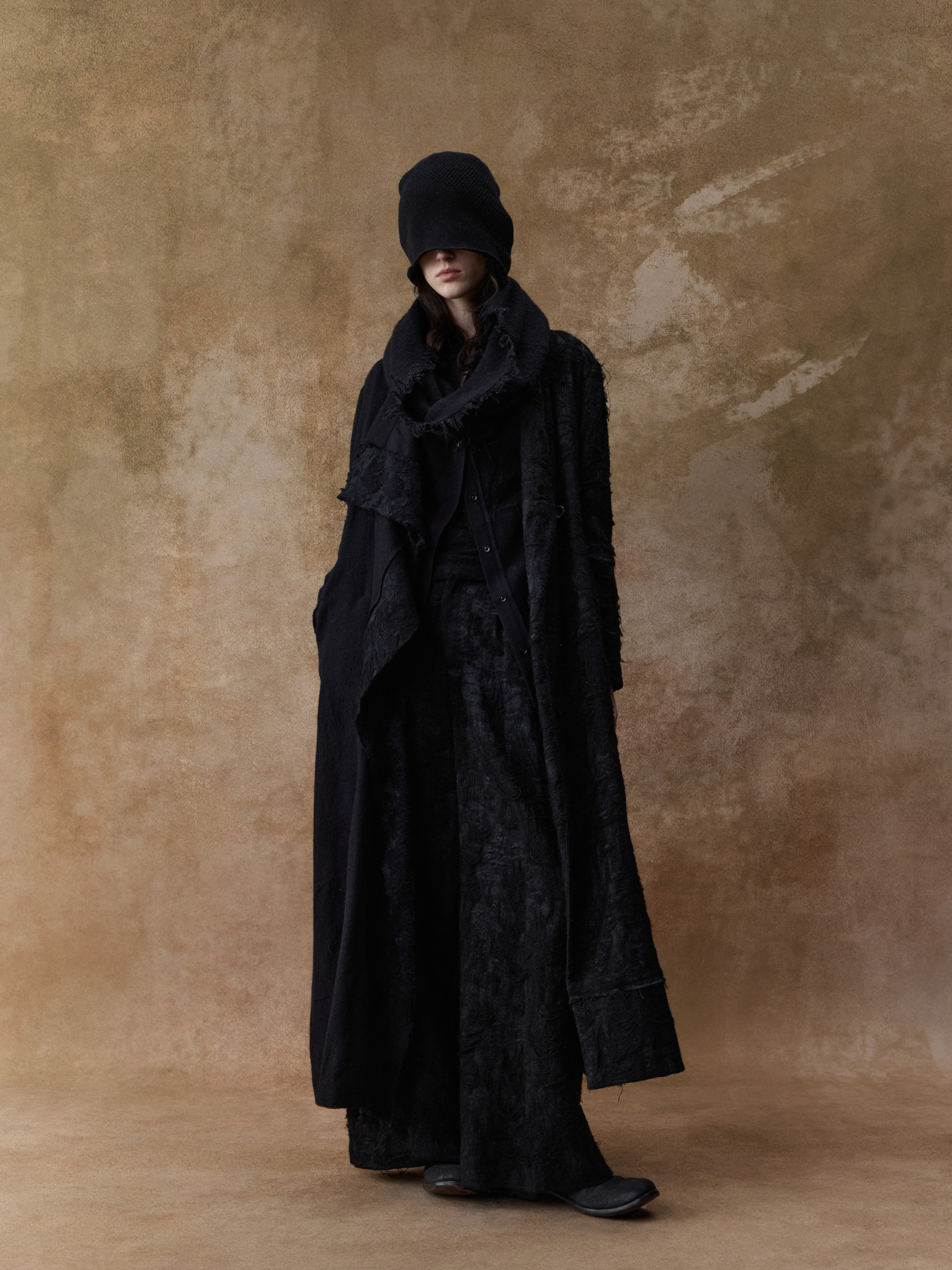 Black Textured Double Waistband Wide-leg Pants