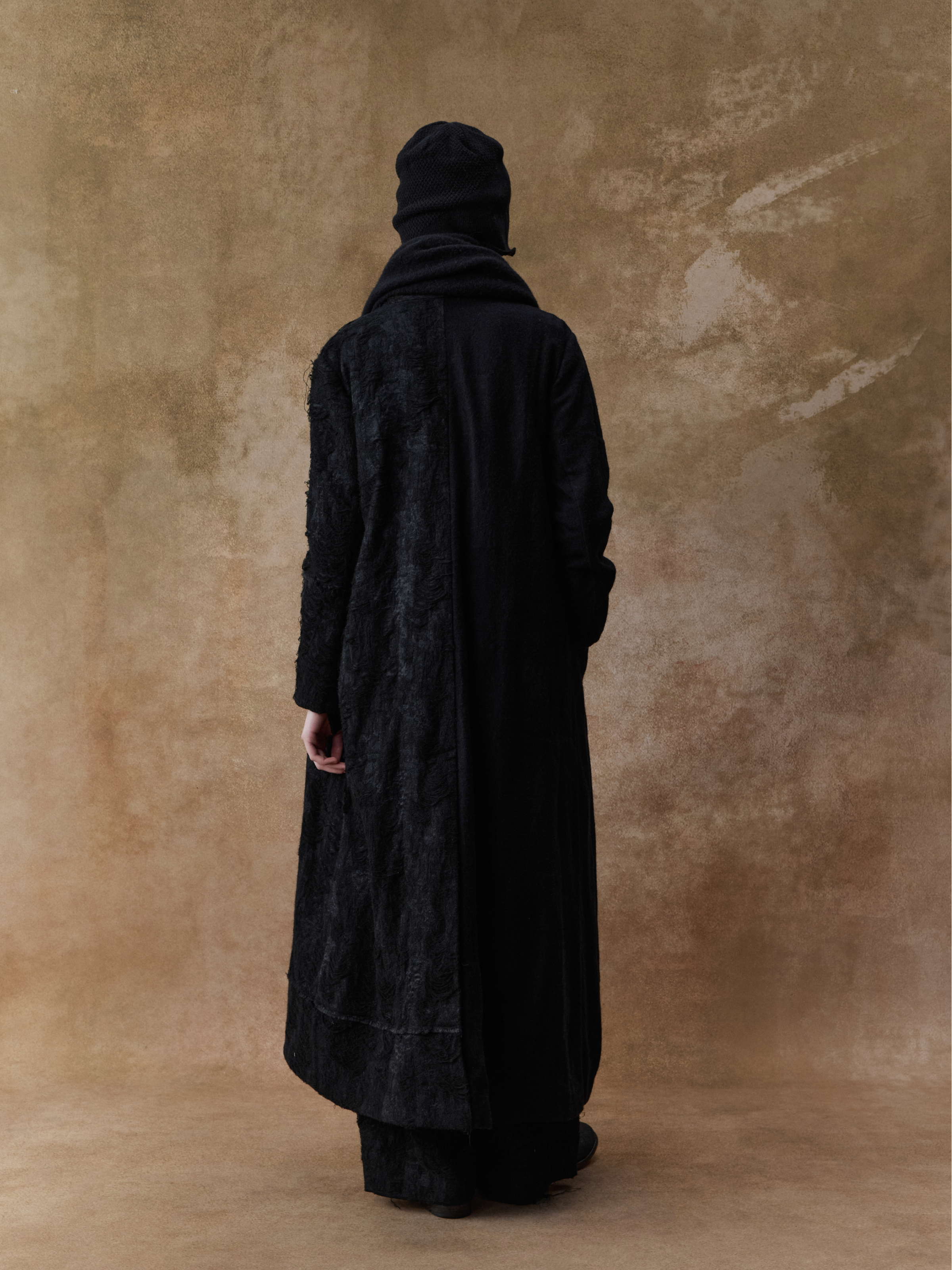 Black Textured Double Waistband Wide-leg Pants