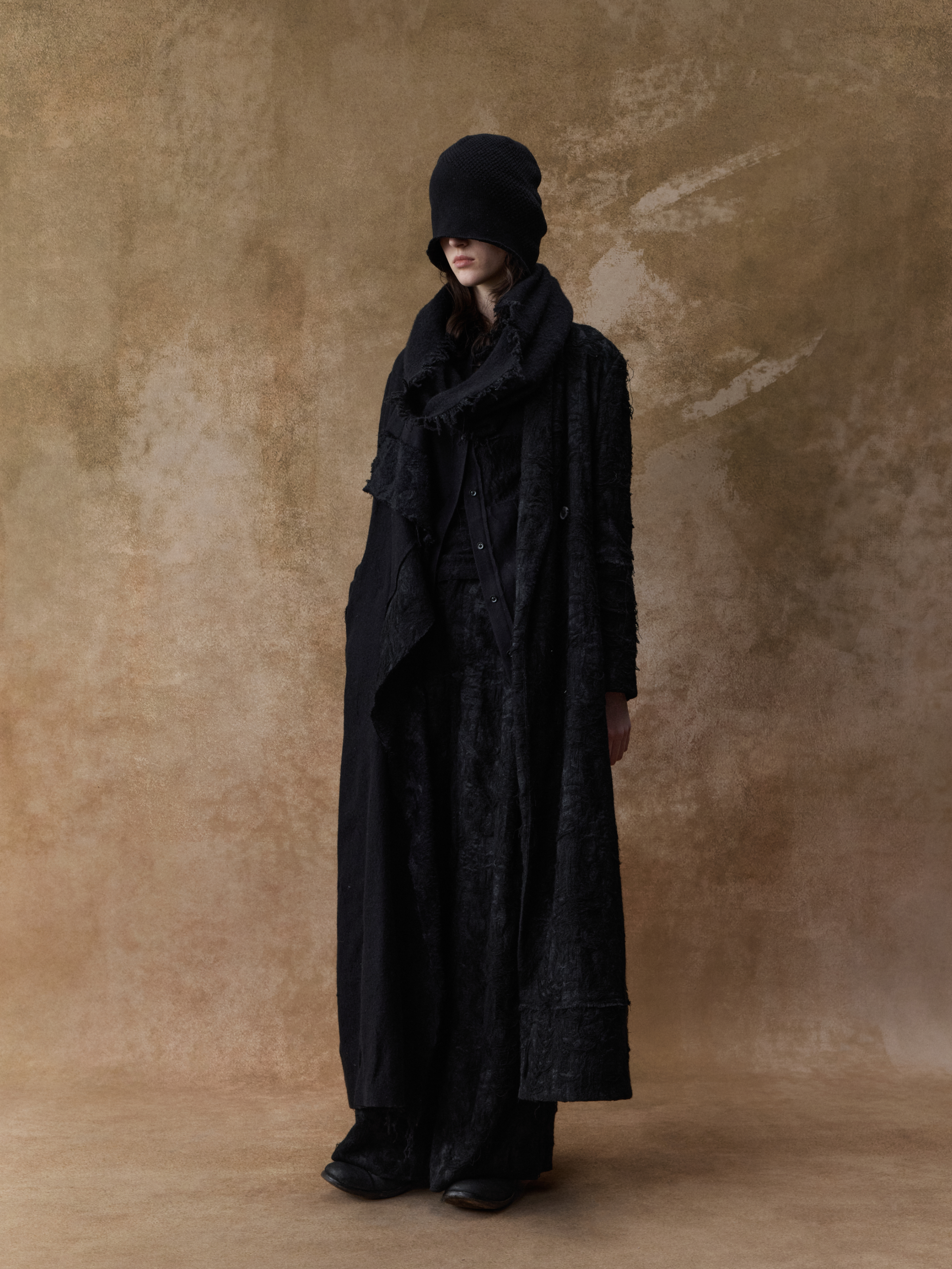 Black Textured Double Waistband Wide-leg Pants