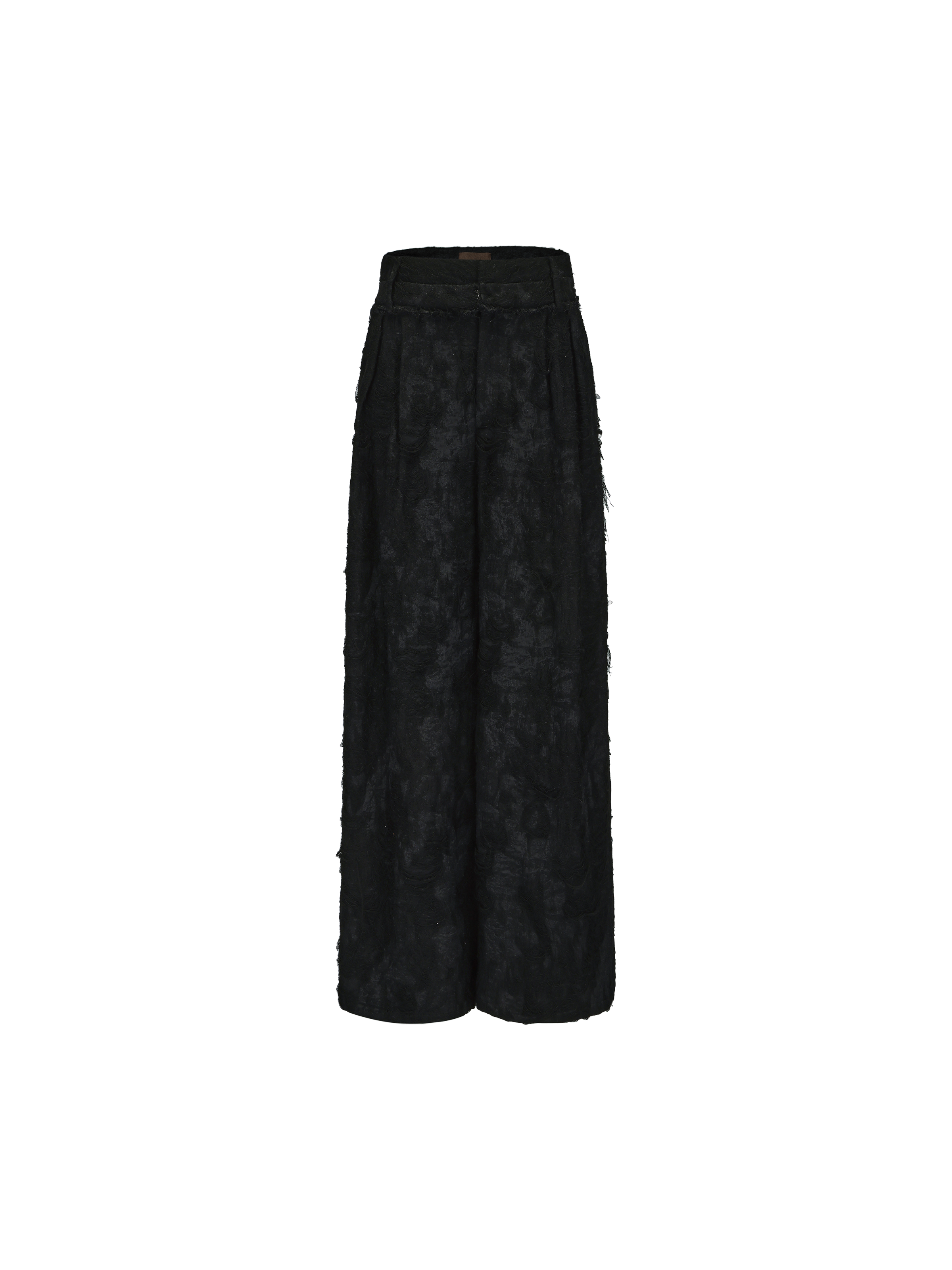 Black Textured Double Waistband Wide-leg Pants