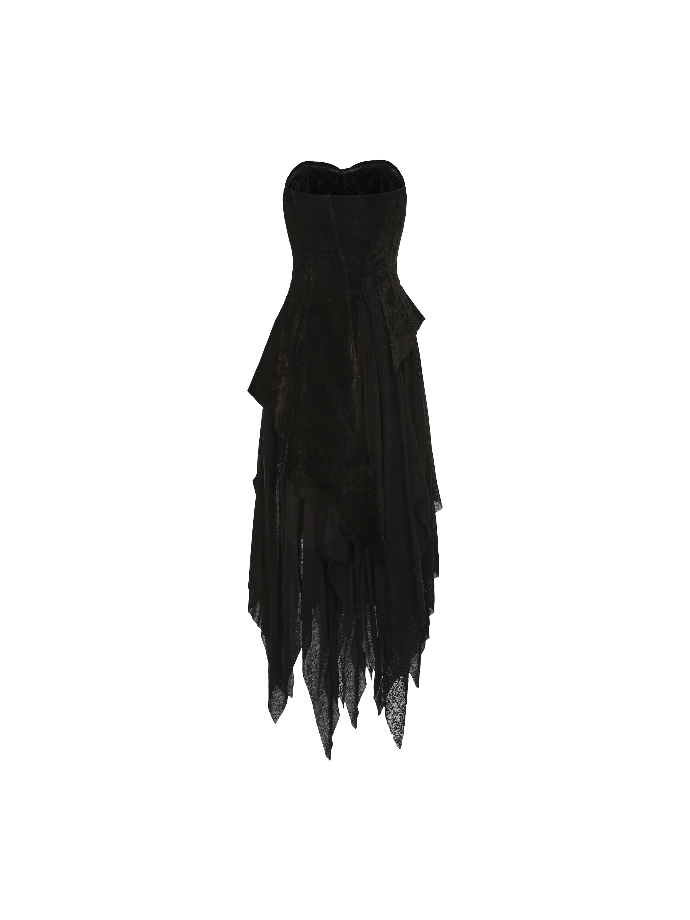 Black Lace Pointed Hem Strapless Dress