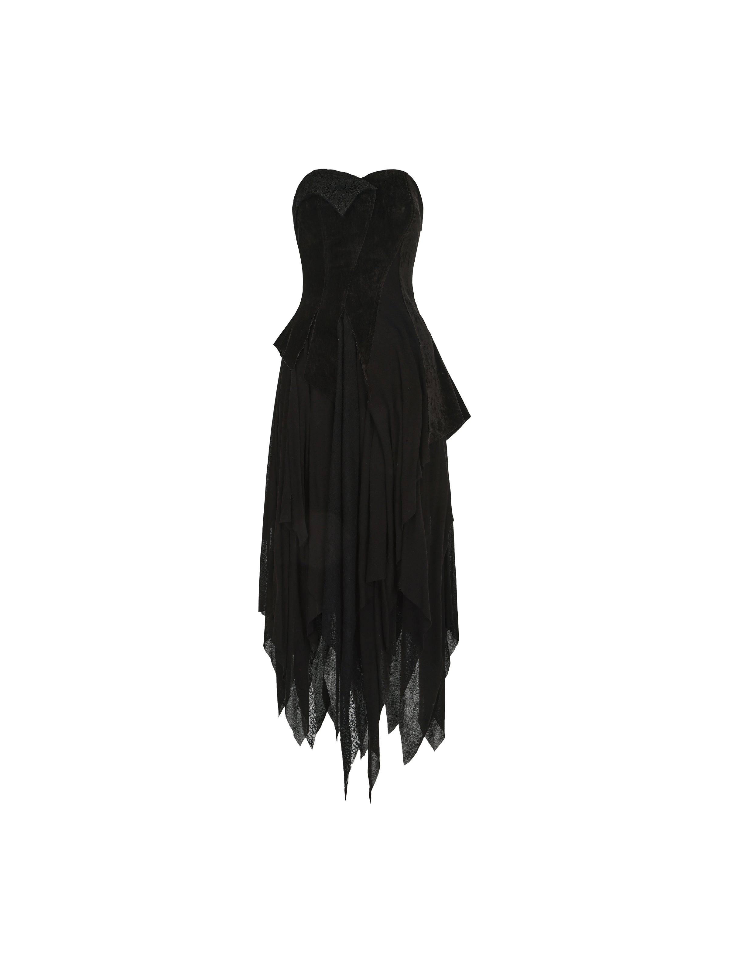 Black Lace Pointed Hem Strapless Dress