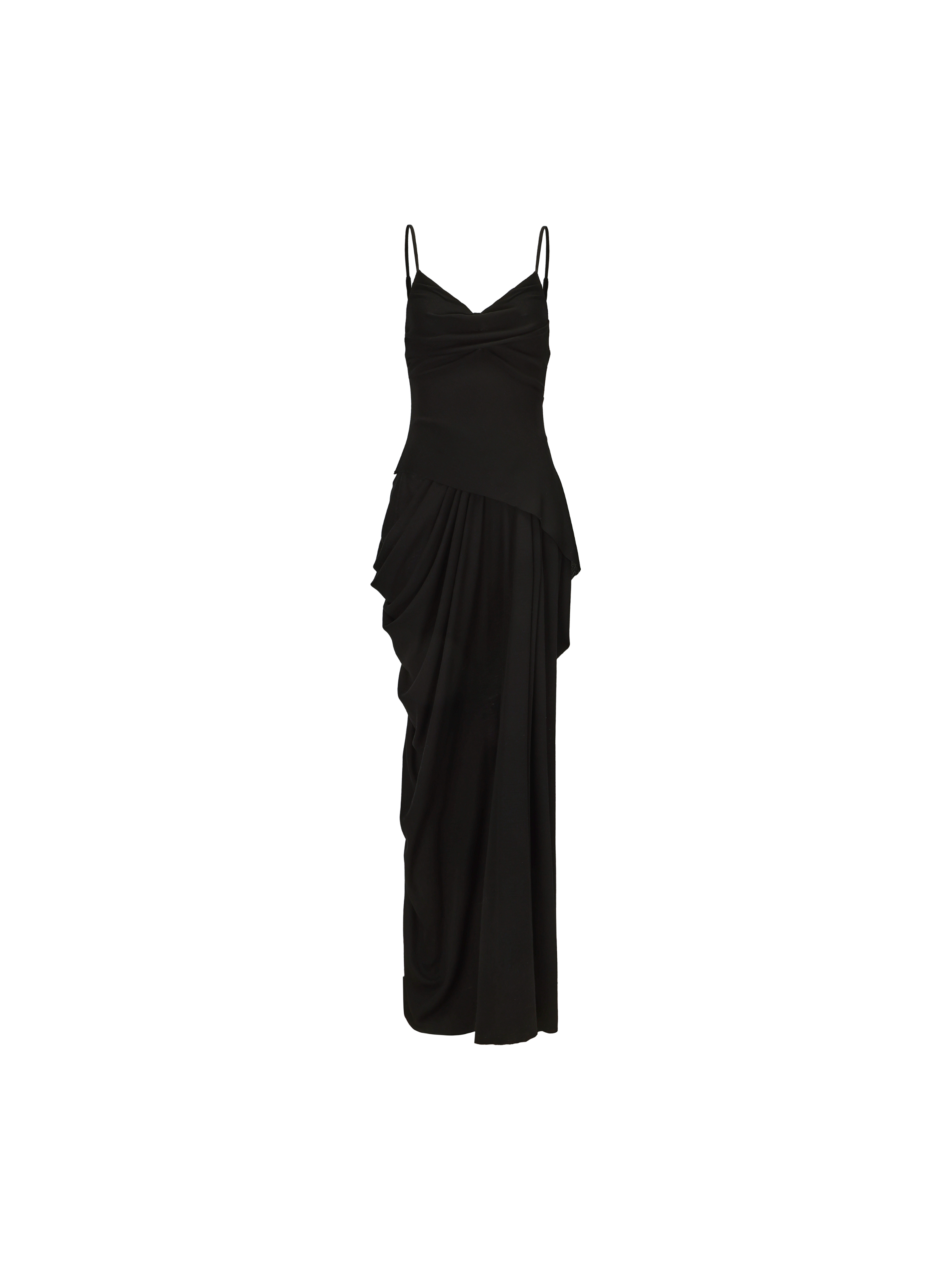 Black Knit Dotted Strap Long Dress